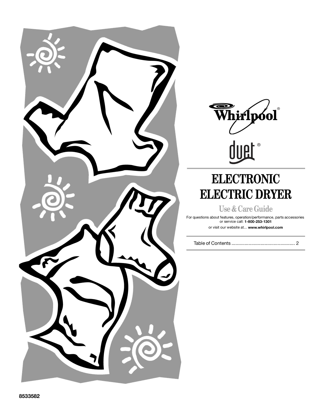 Whirlpool 8533582 manual Electronic Electric Dryer, Use & Care Guide 