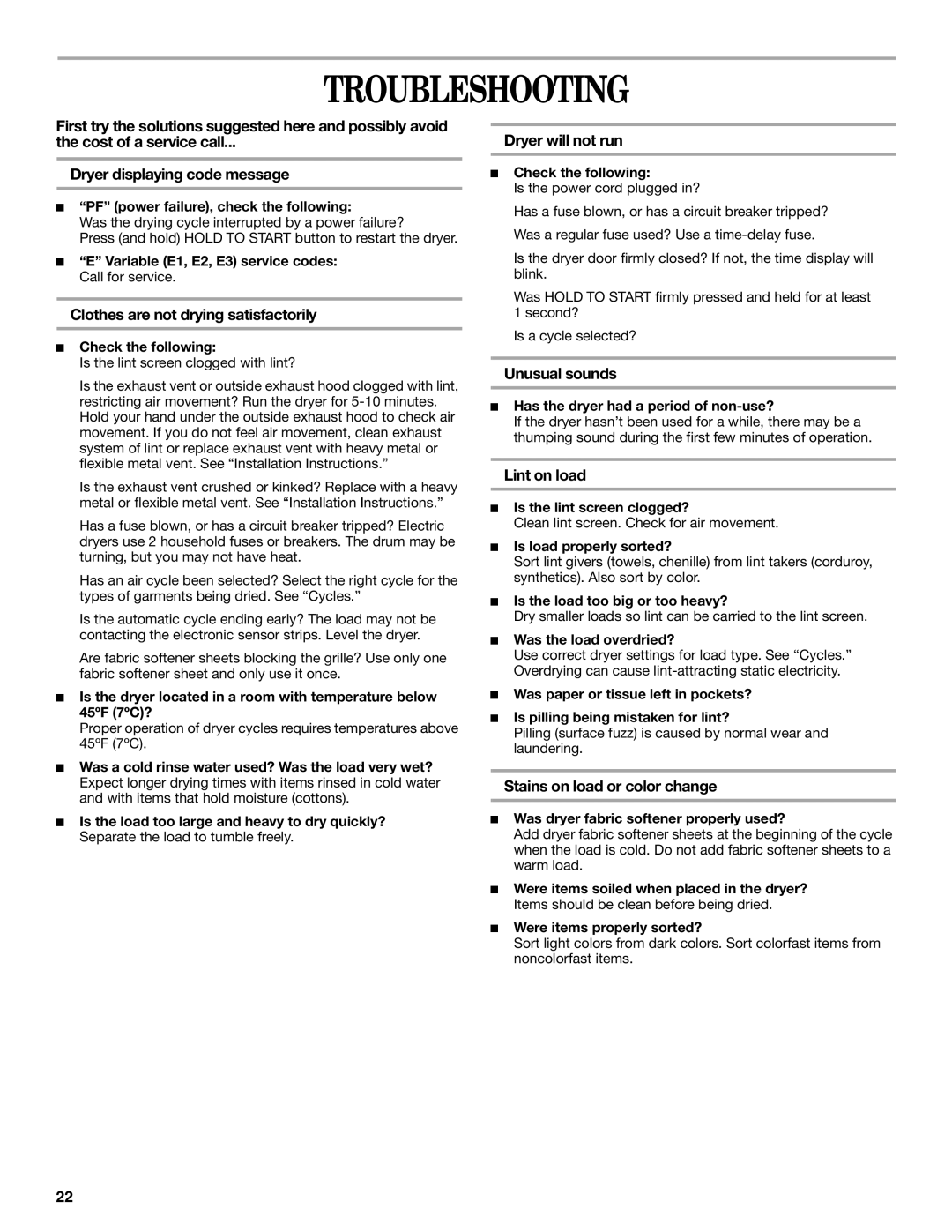 Whirlpool 8533582 manual Troubleshooting 