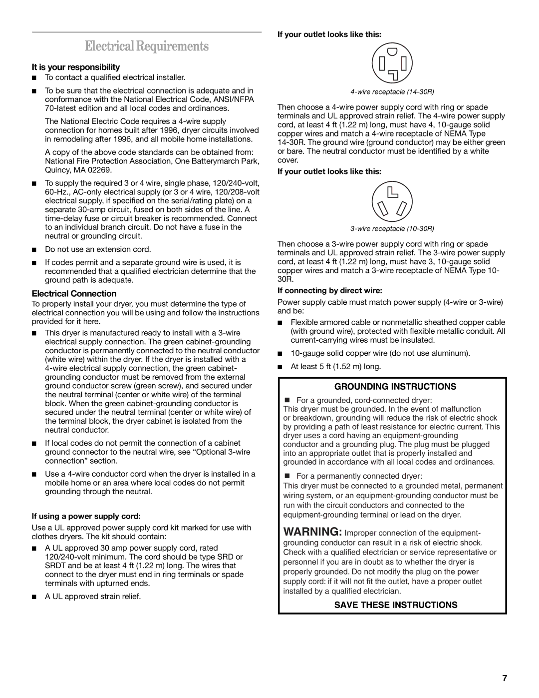 Whirlpool 8533582 manual Electrical Requirements, It is your responsibility, Electrical Connection 