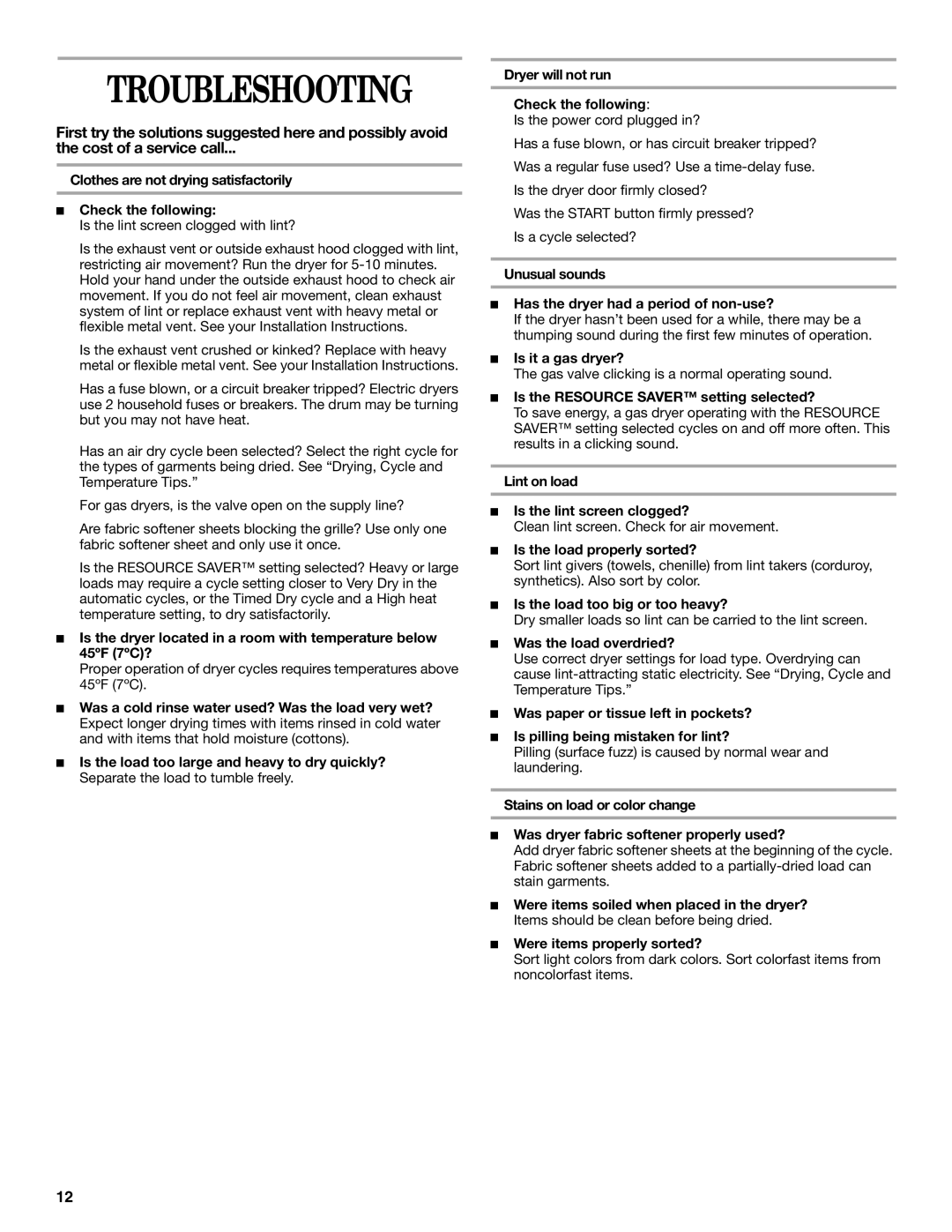 Whirlpool 8535839 manual Troubleshooting 