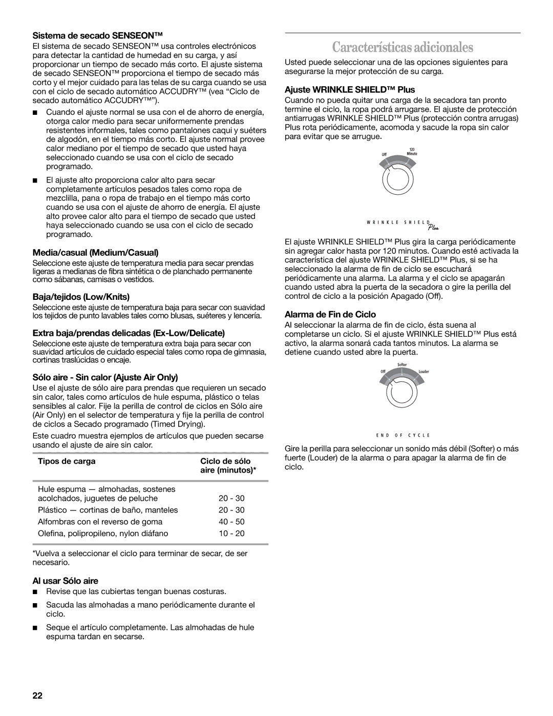 Whirlpool 8535839 manual Características adicionales 