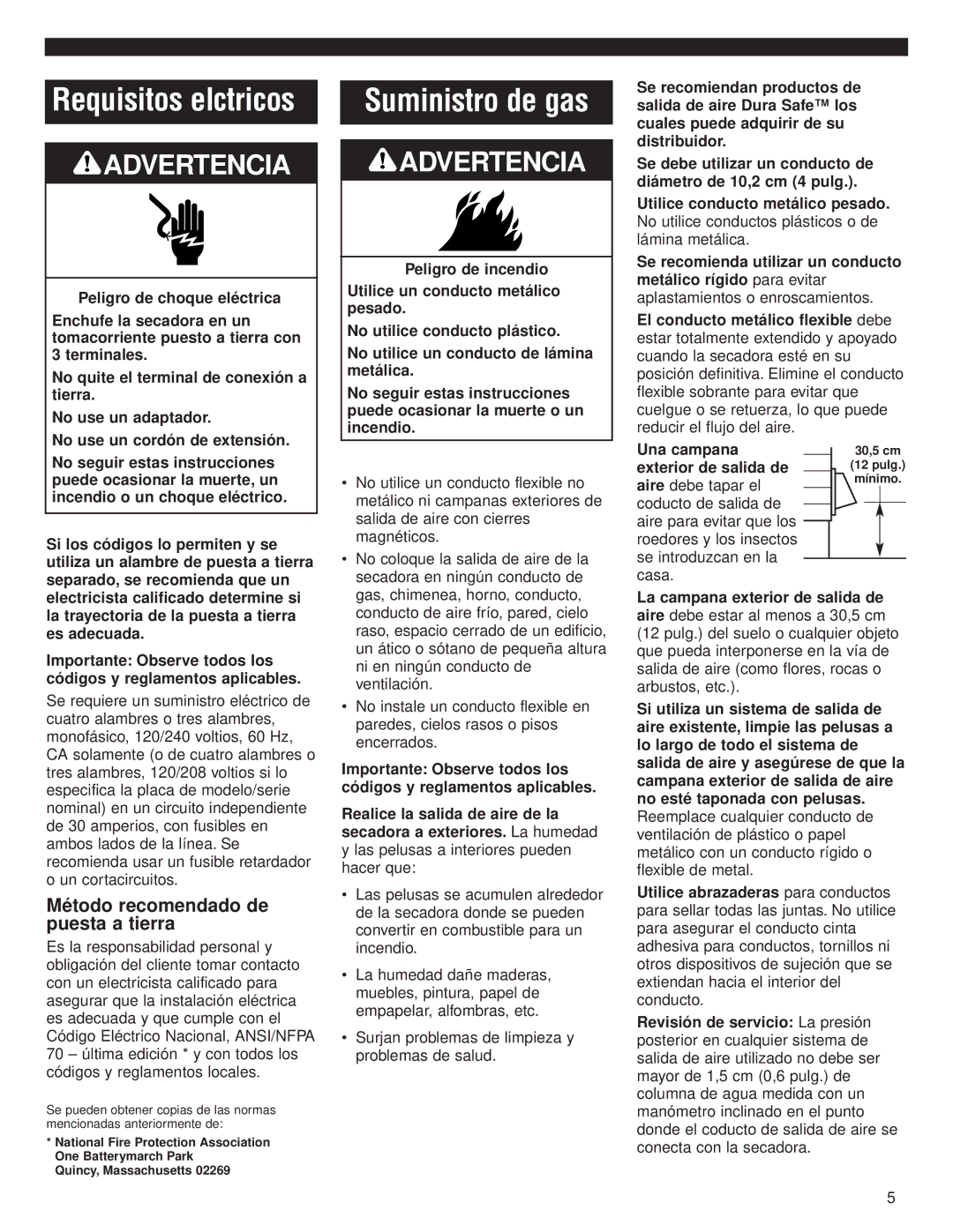 Whirlpool 8535840 installation instructions Método recomendado de puesta a tierra, Exterior de salida de 