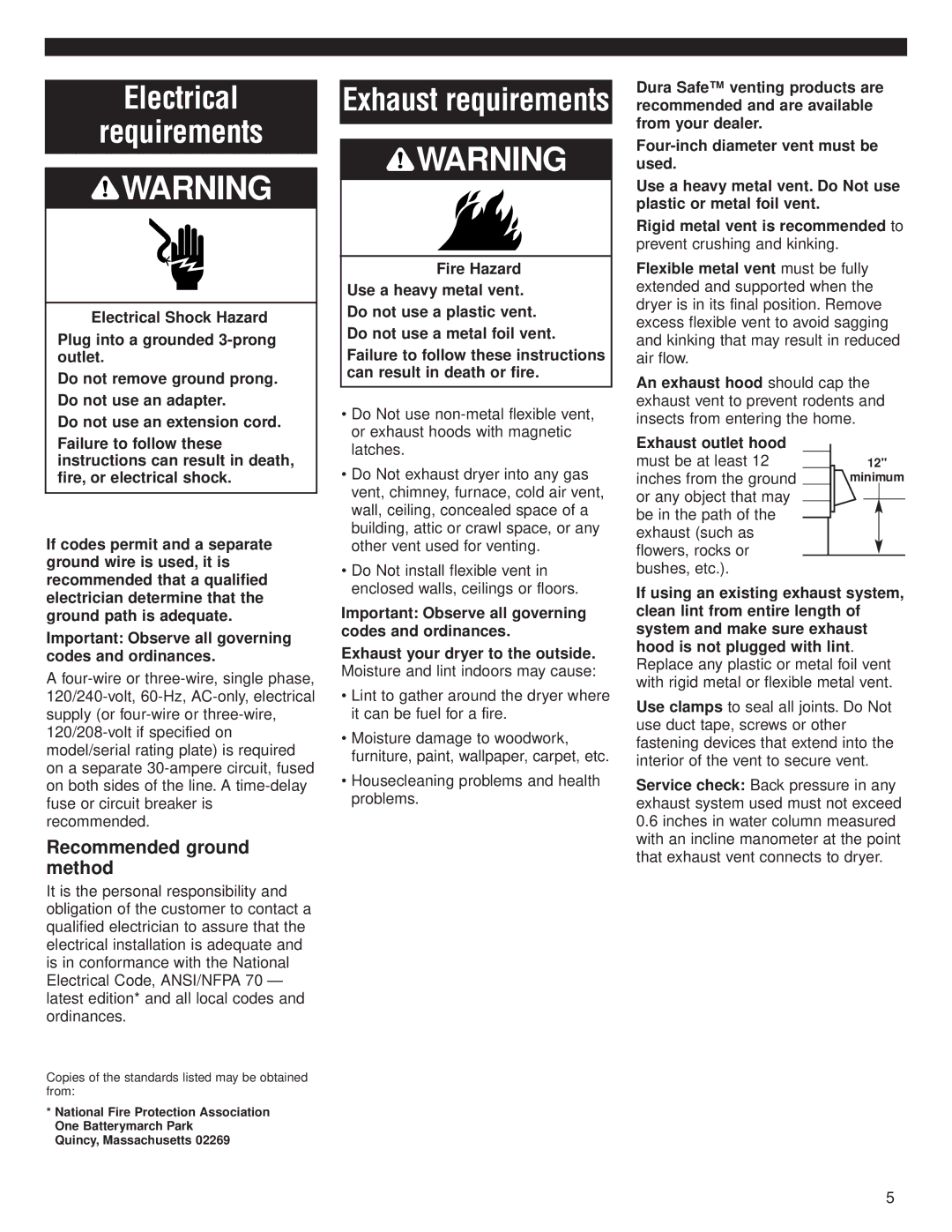 Whirlpool 8535840 installation instructions Recommended ground method, Quincy, Massachusetts 