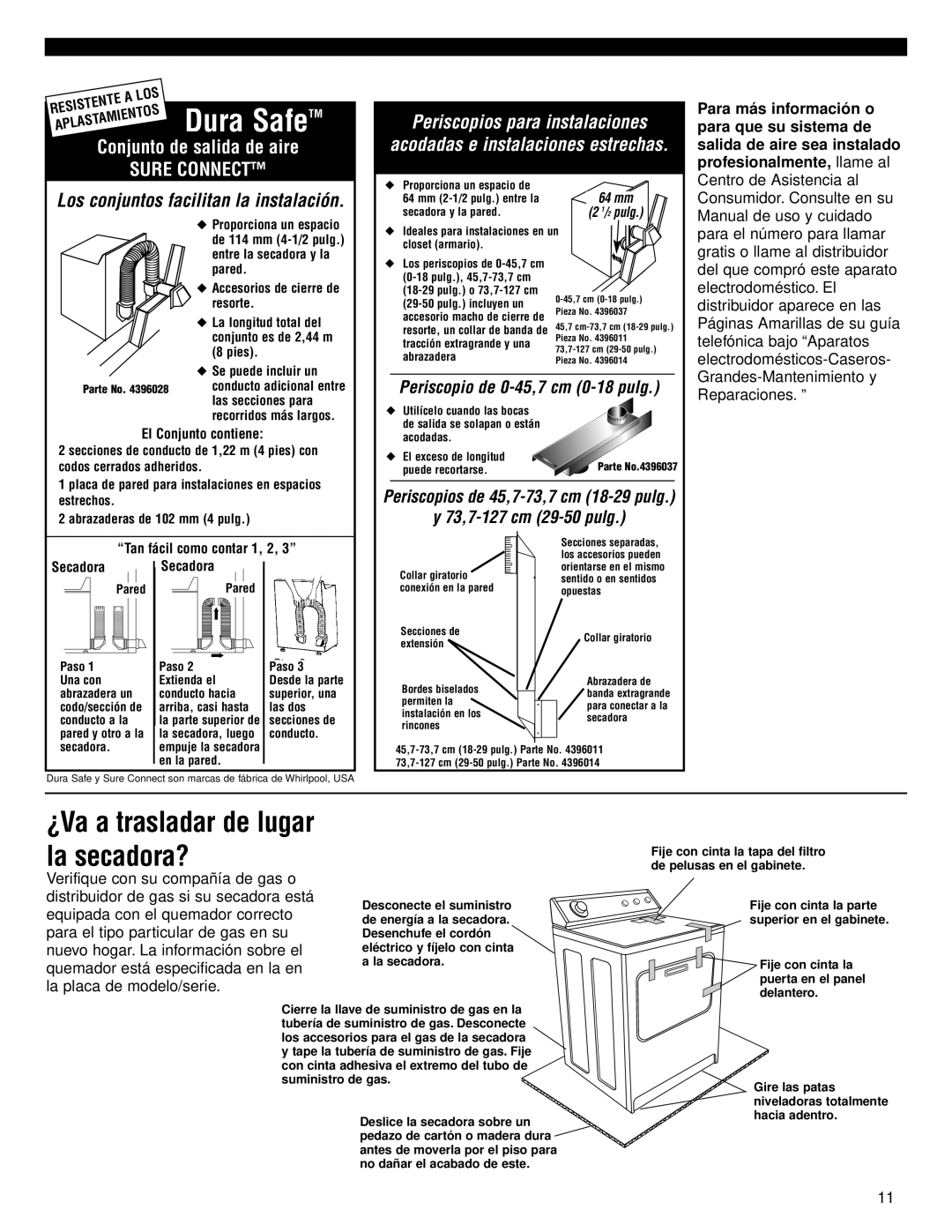 Whirlpool 8535841 installation instructions ¿Va a trasladar de lugar la secadora? 