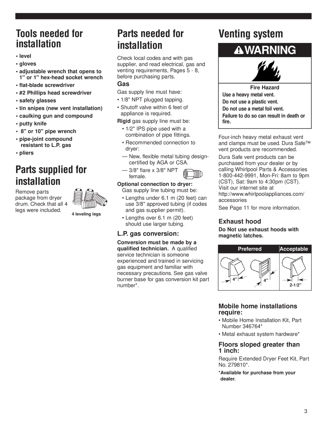 Whirlpool 8535841 installation instructions Parts needed for installation 