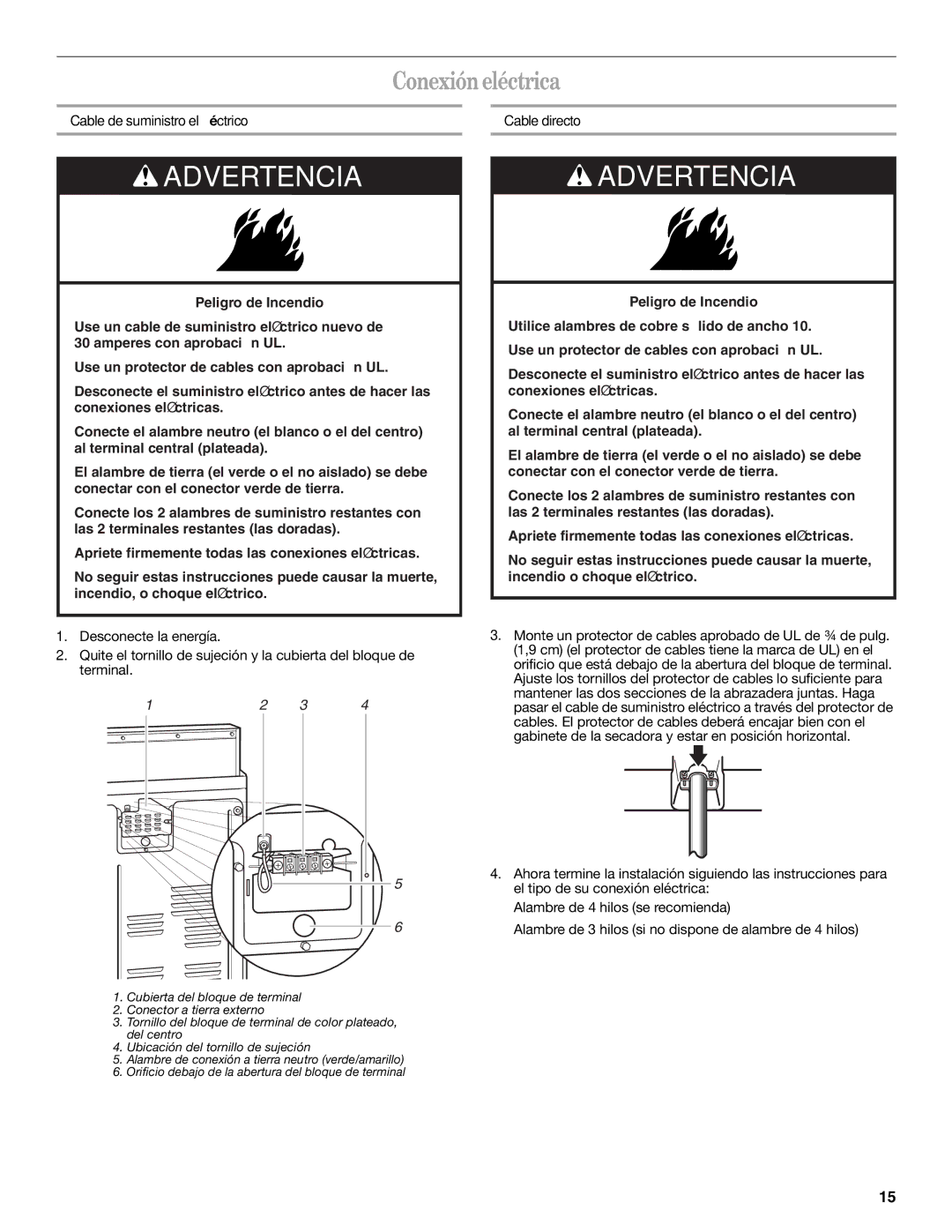 Whirlpool 8535899 installation instructions Conexión eléctrica, Cable de suministro eléctrico, Cable directo 