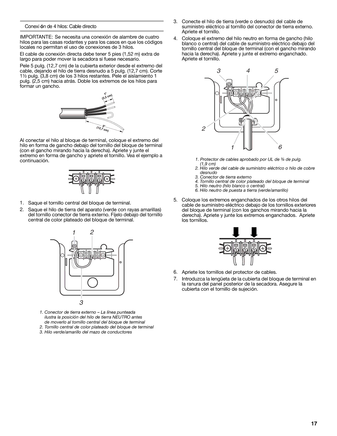 Whirlpool 8535899 installation instructions Conexión de 4 hilos Cable directo, Apriete el tornillo 