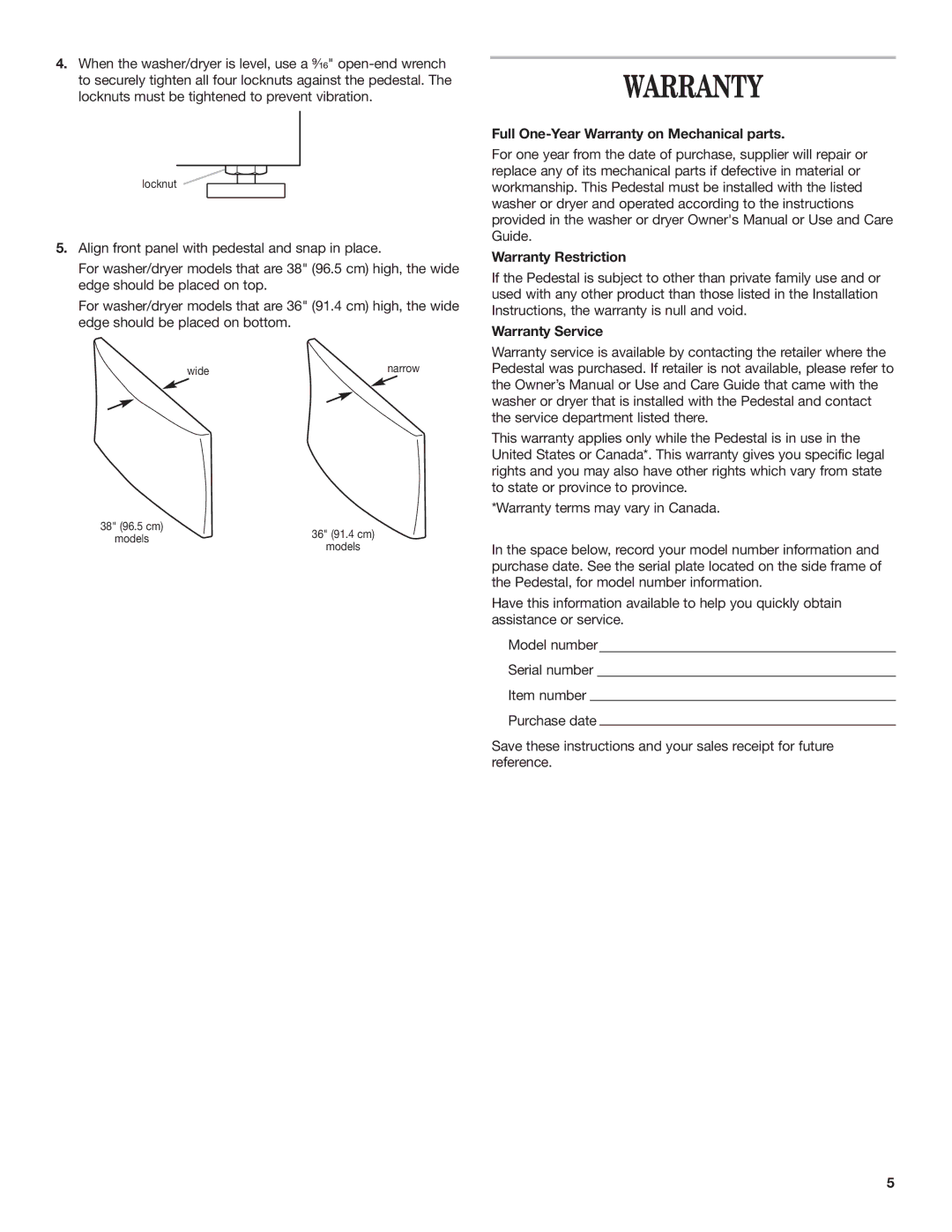 Whirlpool 8543738B installation instructions Warranty Service 