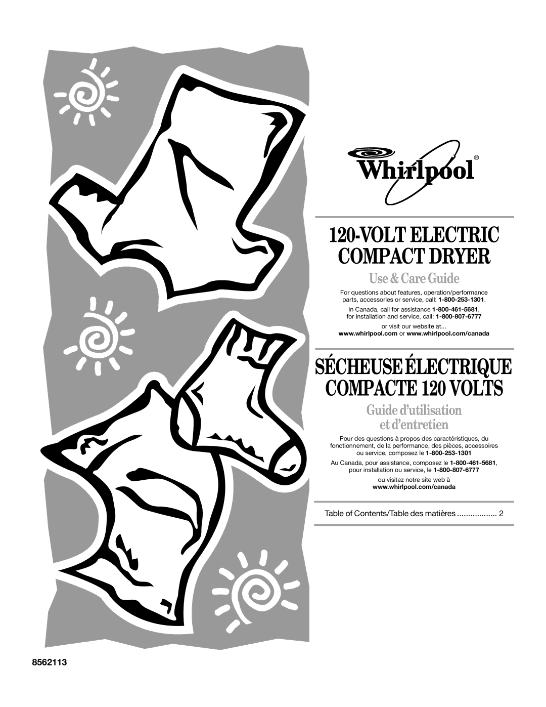 Whirlpool 8562113 manual Volt Electric Compact Dryer 