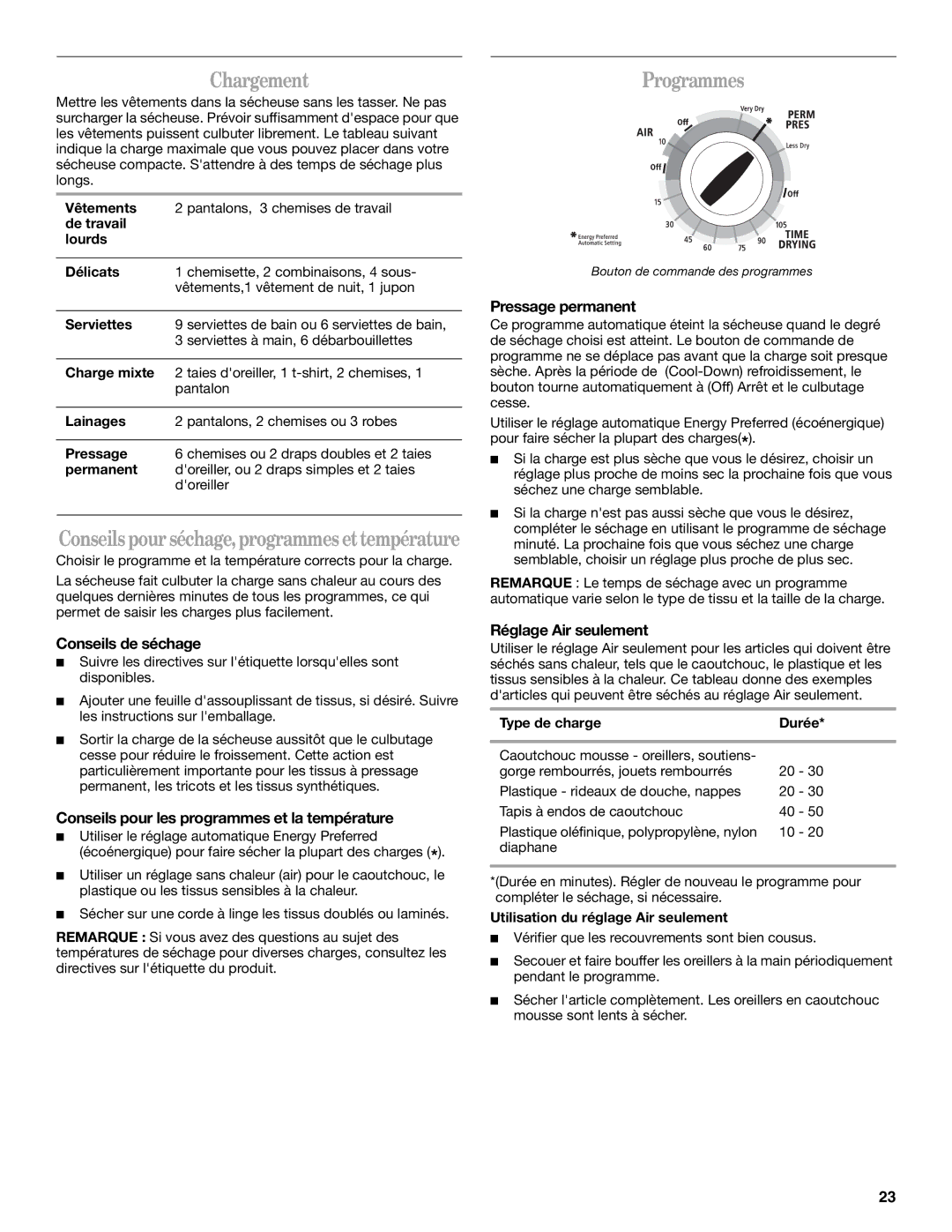 Whirlpool 8562113 manual Chargement, Programmes 