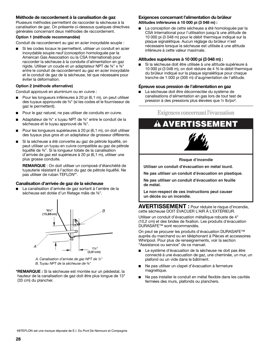 Whirlpool 8562594 manual Exigencesconcernantl’évacuation 