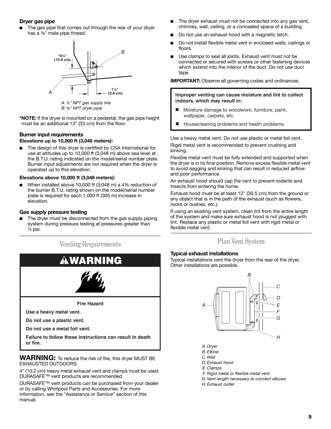 Whirlpool 8562594 manual VentingRequirements, PlanVentSystem 