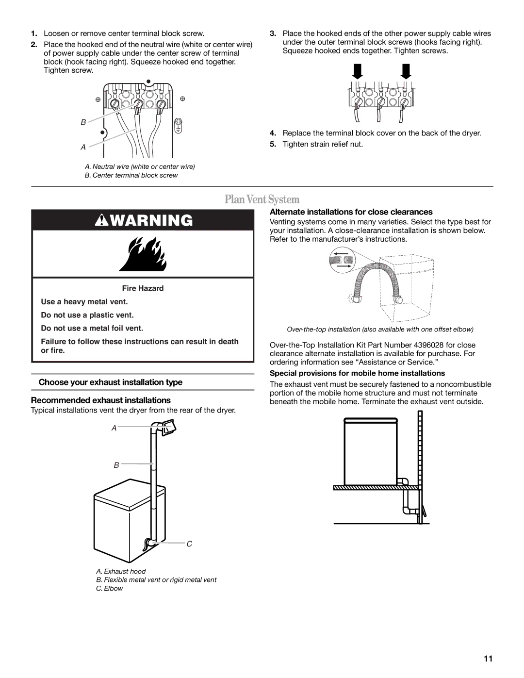 Whirlpool 8565592B manual Plan VentSystem, Alternate installations for close clearances 