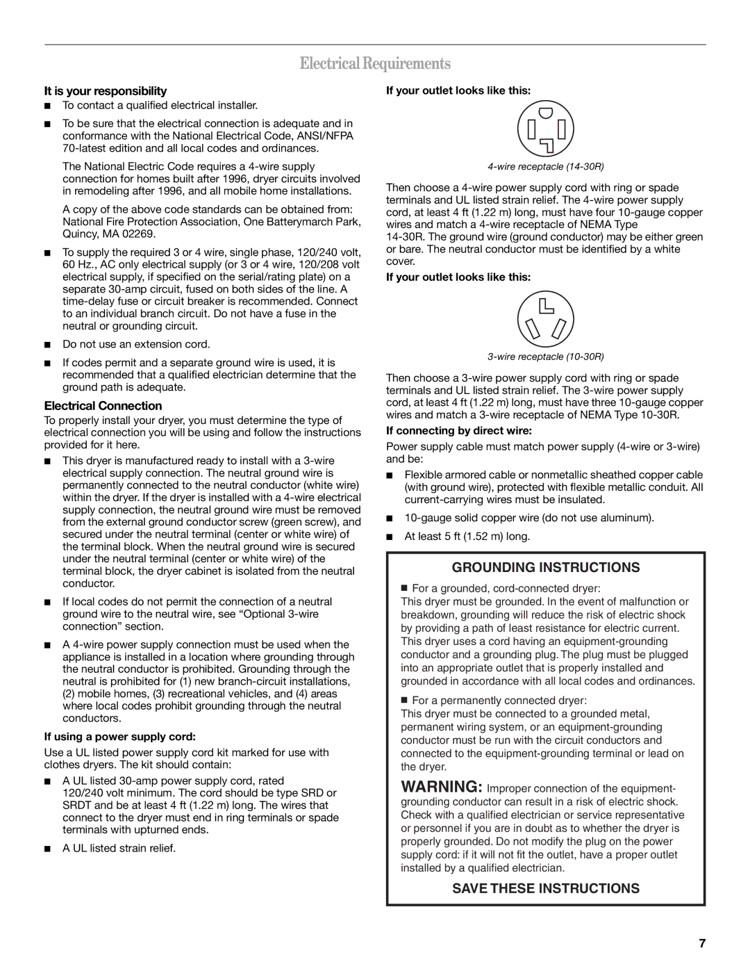 Whirlpool 8577194 manual ElectricalRequirements, It is your responsibility, Electrical Connection 