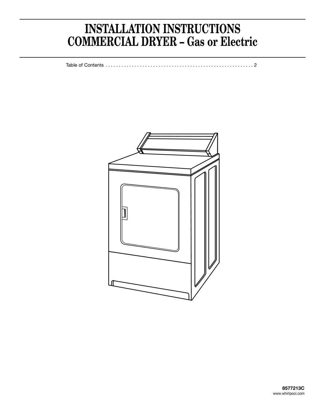 Whirlpool 8577213C installation instructions Installation Instructions 