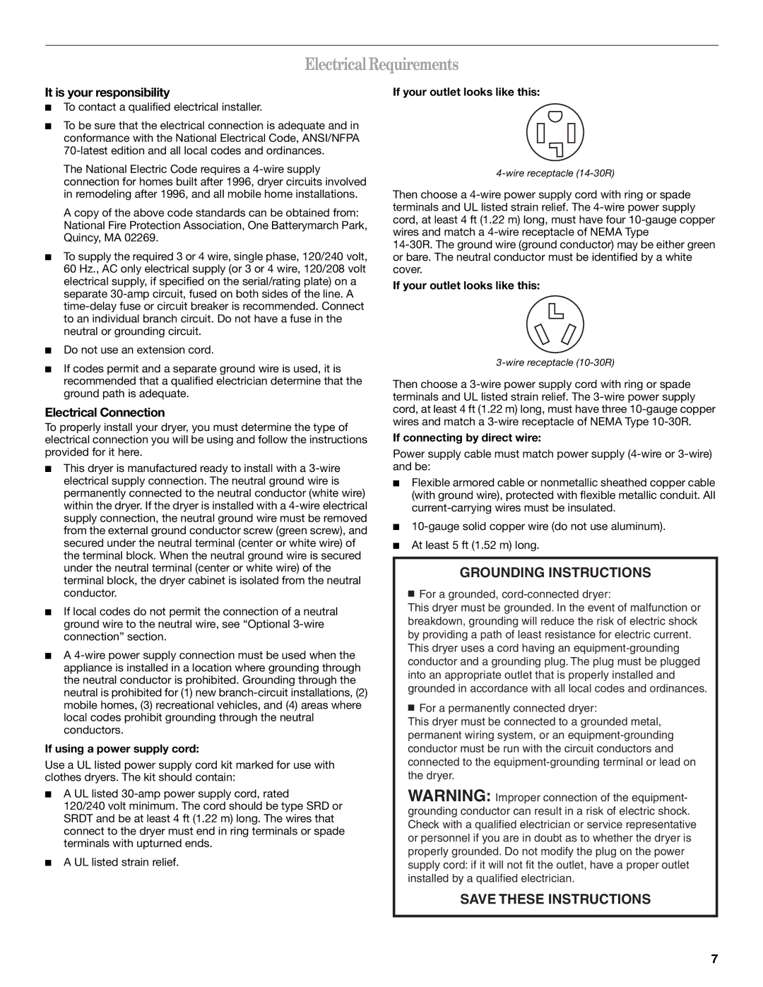 Whirlpool 8578185 manual Electrical Requirements, It is your responsibility, Electrical Connection 