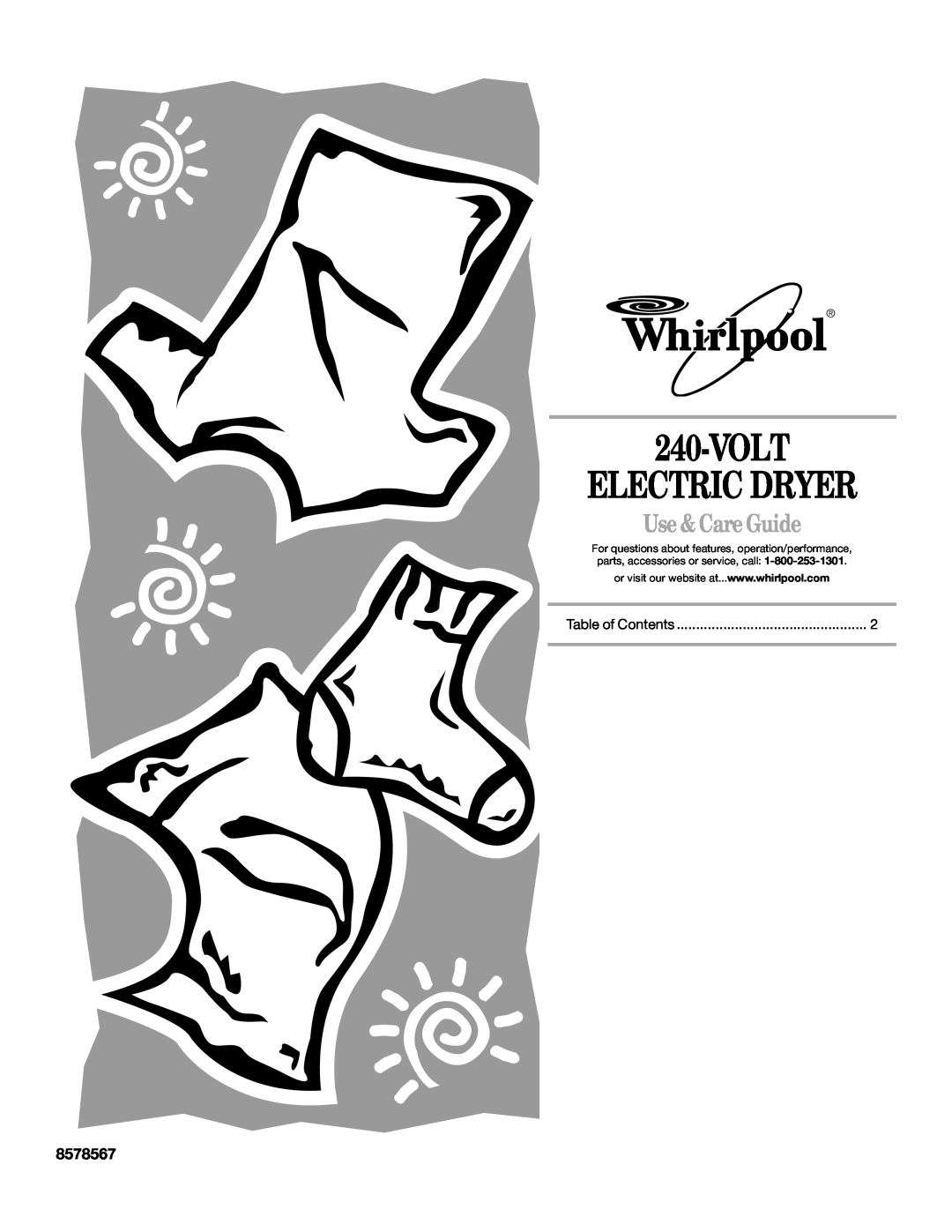 Whirlpool 8578567 manual Volt Electric Dryer, Use & Care Guide 