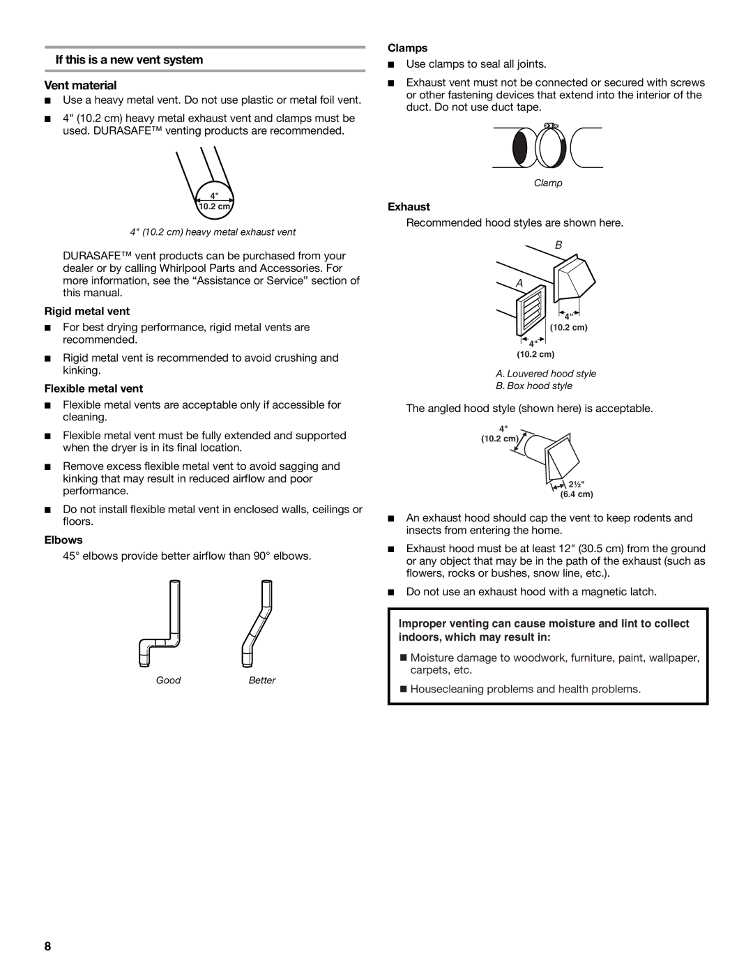 Whirlpool 8578901 manual If this is a new vent system Vent material 