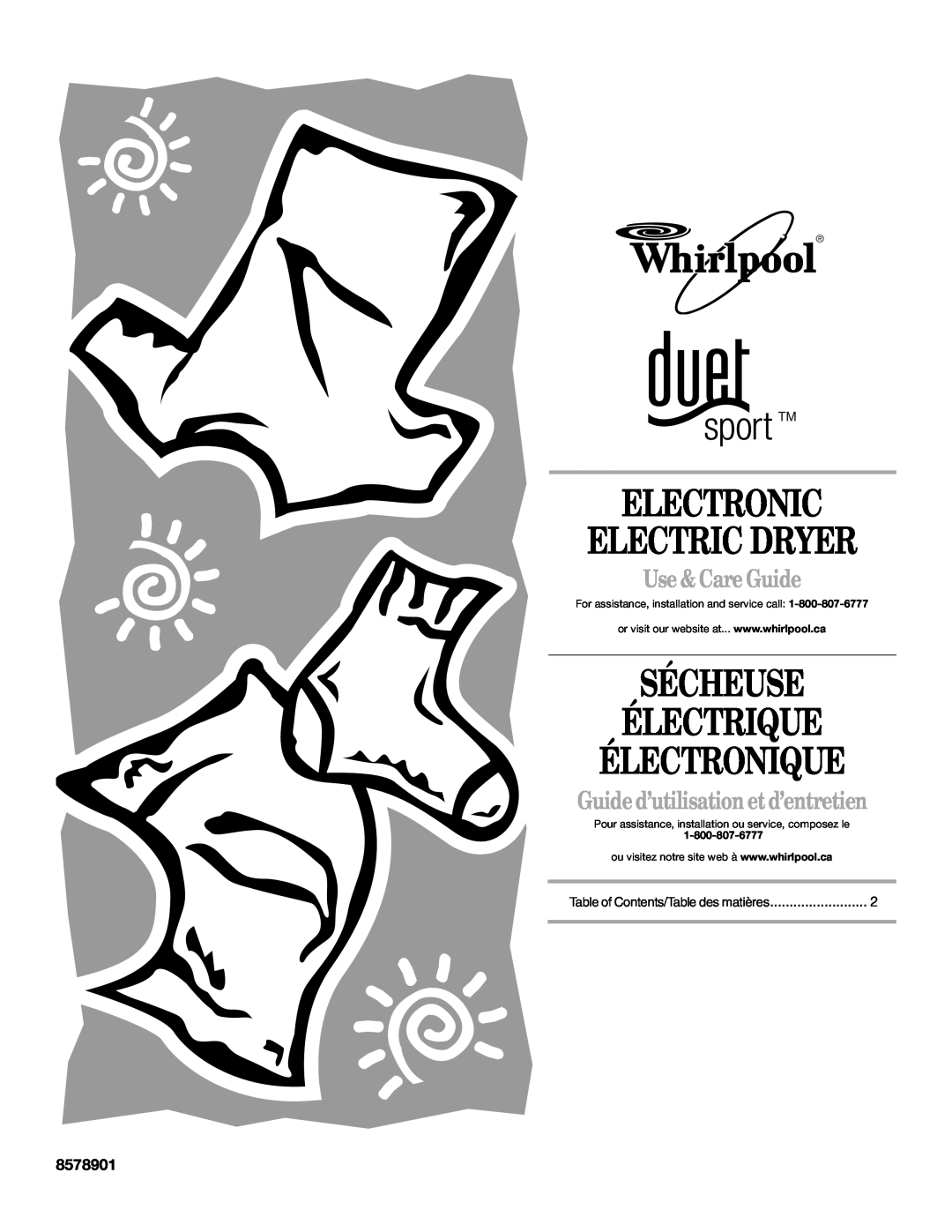 Whirlpool 8578901 manual Electronic Electric Dryer, Sécheuse Électrique Électronique, Use & Care Guide 