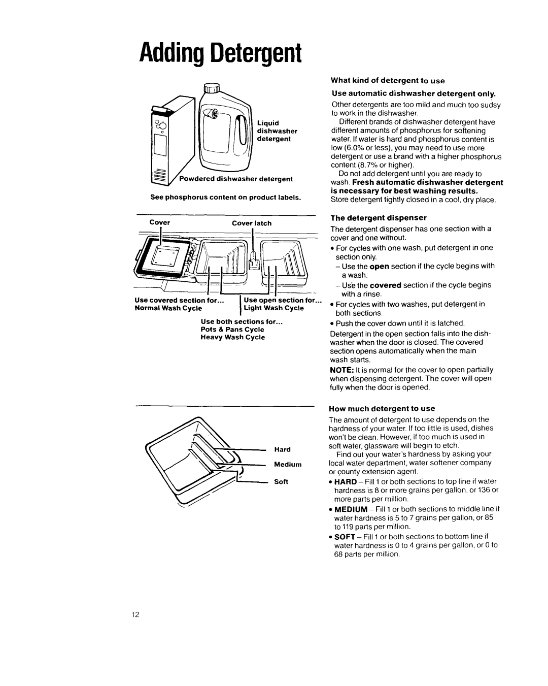 Whirlpool 8700 Series manual AddingDetergent, Cover 