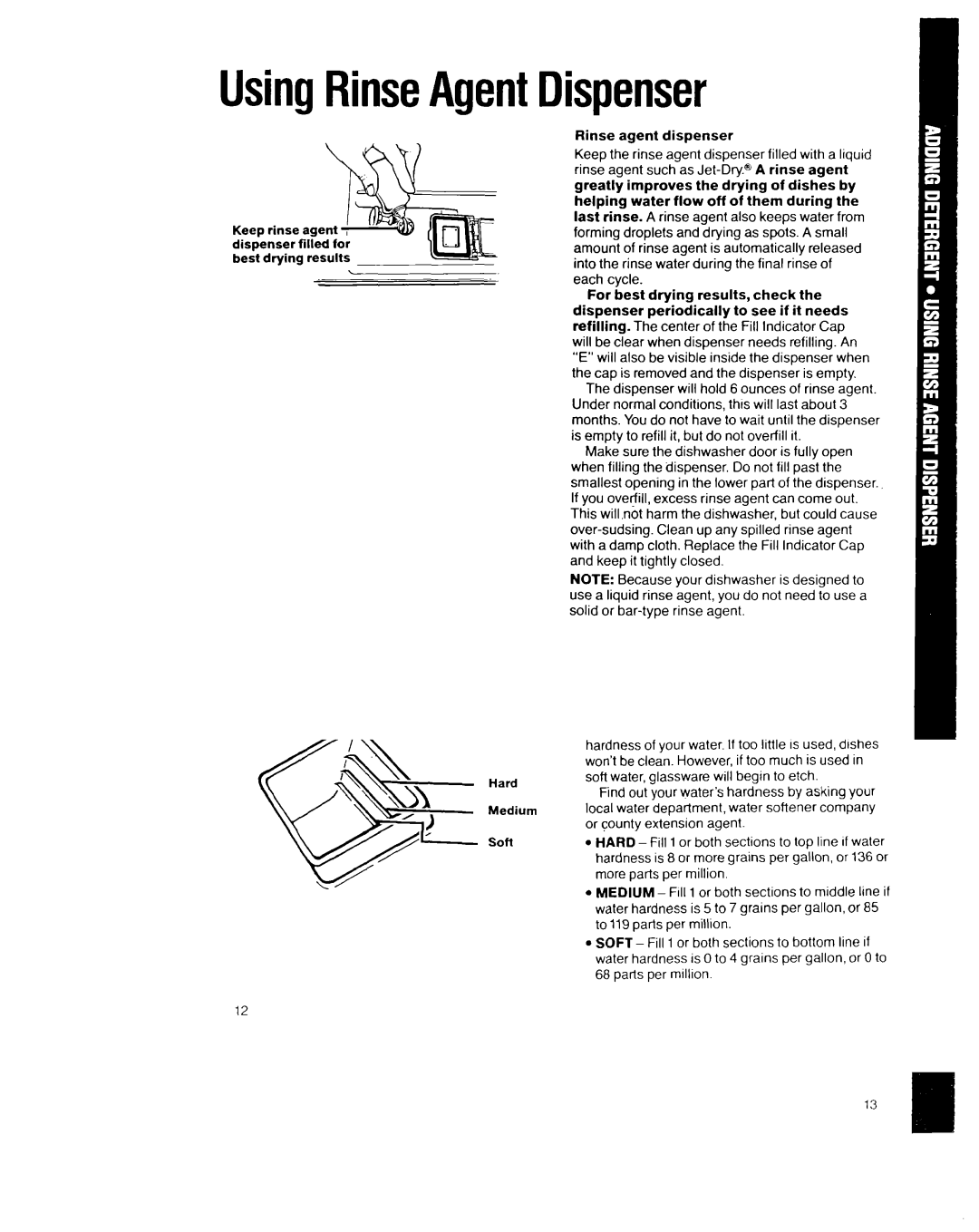 Whirlpool 8700 Series manual UsingRinseAgentDispenser 