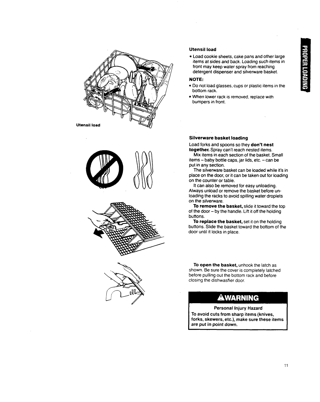 Whirlpool 8700 manual Silverware basket loading 