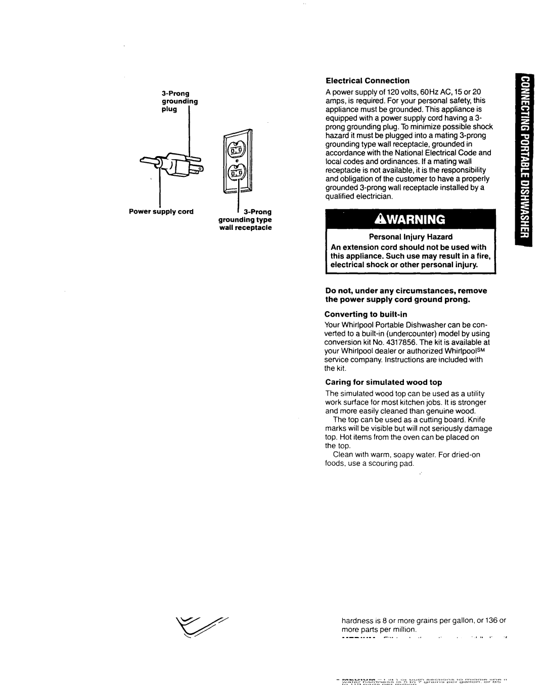 Whirlpool 8700 Prong Power Supply, Safety This Plug, Must, Grounding type wall receptacle, grounded, Do not Under, Top 