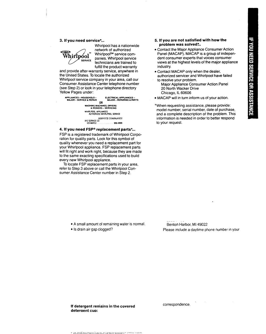 Whirlpool 8700 manual If you need service, If you need FSP@ replacement parts 