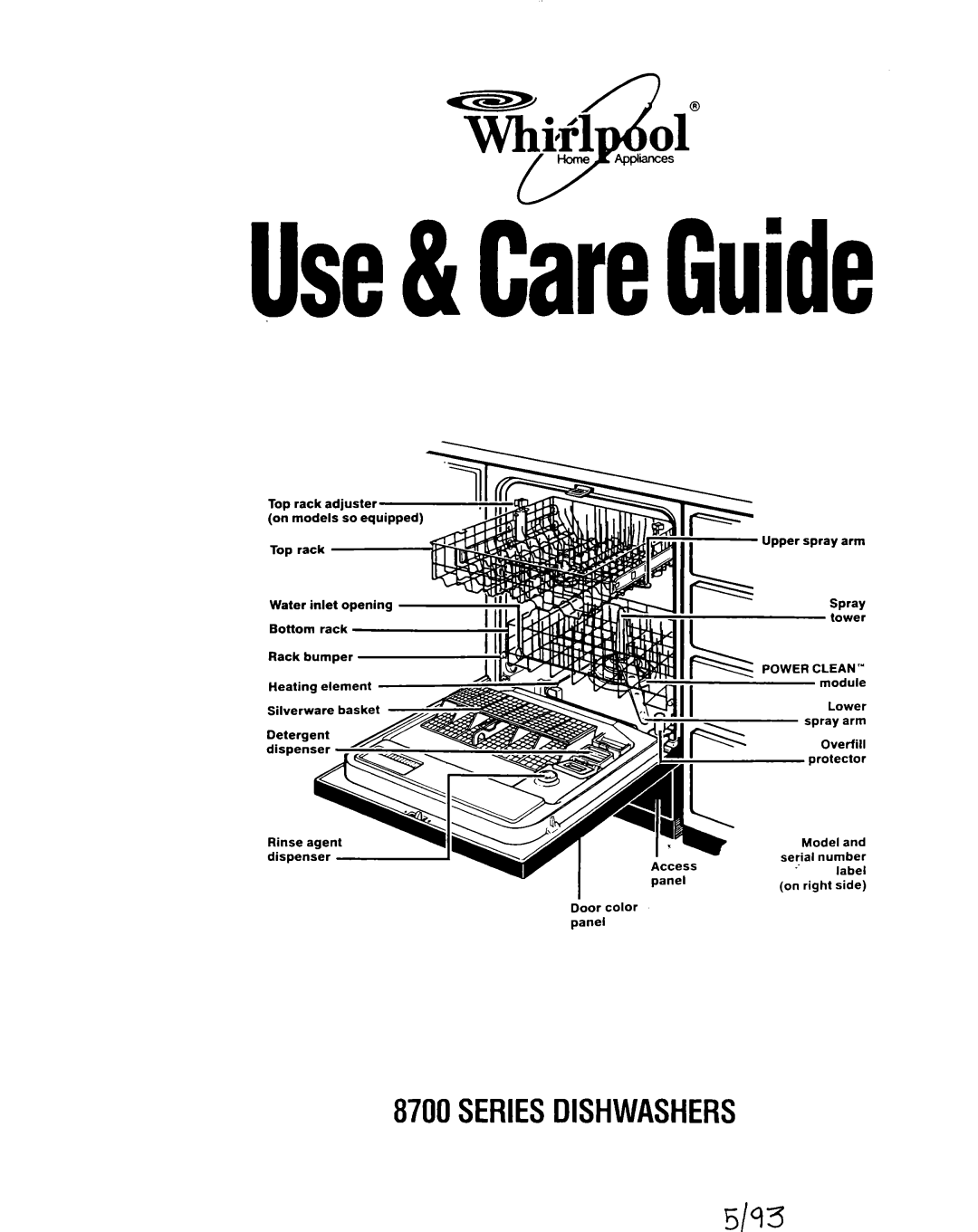 Whirlpool manual 5/93, AcceSS, Use&CareGuide, 8700SERIESDISHWASHERS 