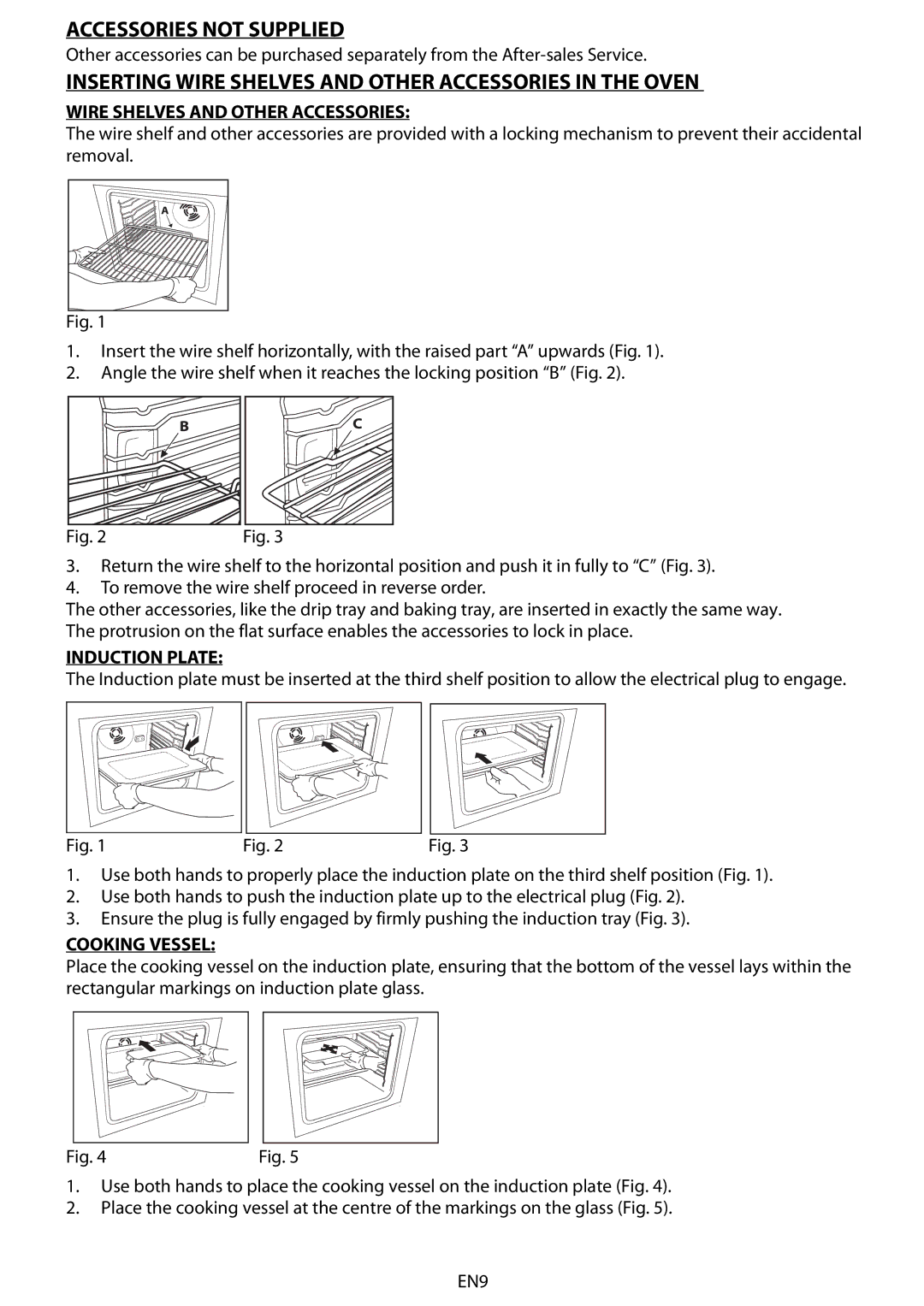 Whirlpool 8790 Accessories not Supplied, Inserting Wire Shelves and Other Accessories in the Oven, Induction Plate 