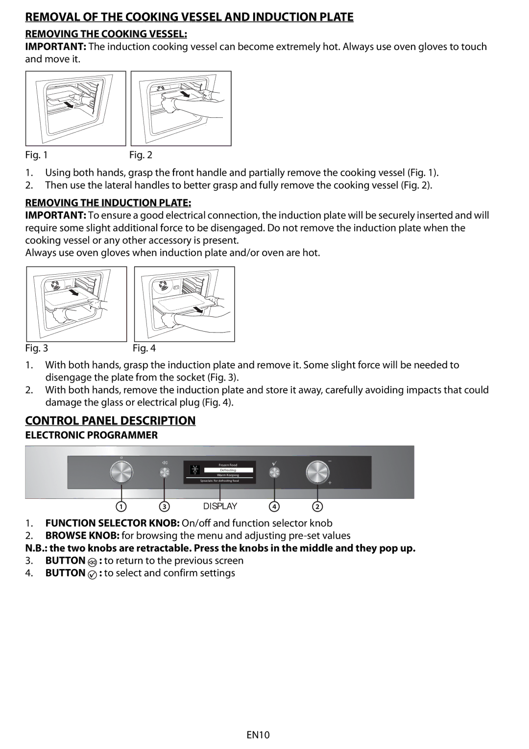 Whirlpool 8790 Removal of the Cooking Vessel and Induction Plate, Control Panel Description, Removing the Cooking Vessel 