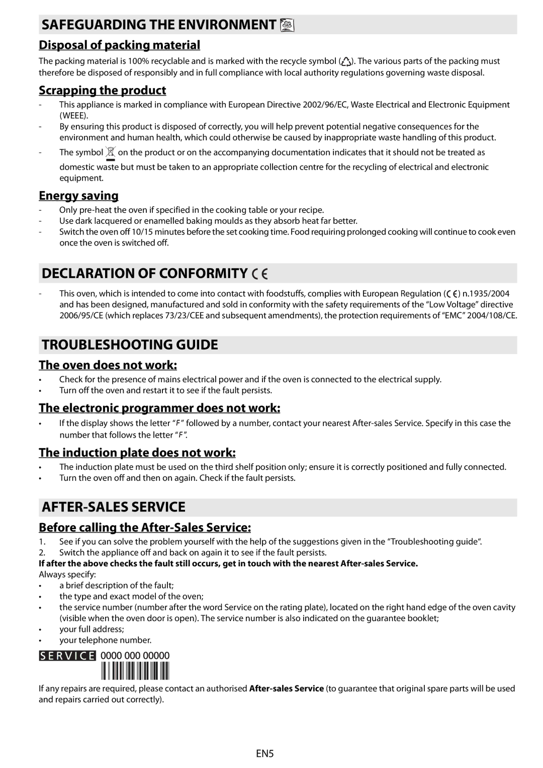 Whirlpool 8790 Safeguarding the Environment, Declaration of Conformity, Troubleshooting Guide, AFTER-SALES Service 