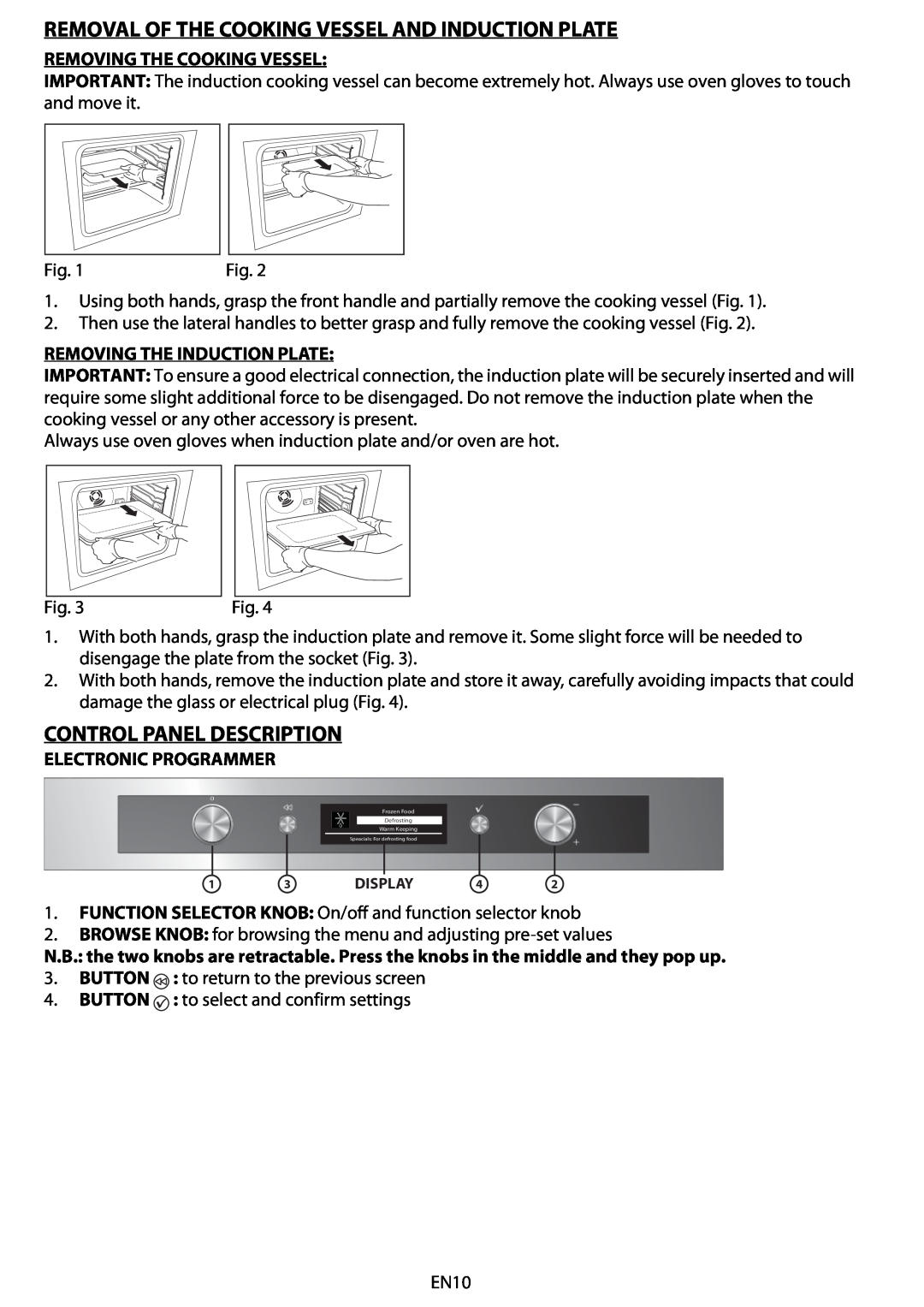 Whirlpool 8790 Removal Of The Cooking Vessel And Induction Plate, Control Panel Description, Removing The Cooking Vessel 