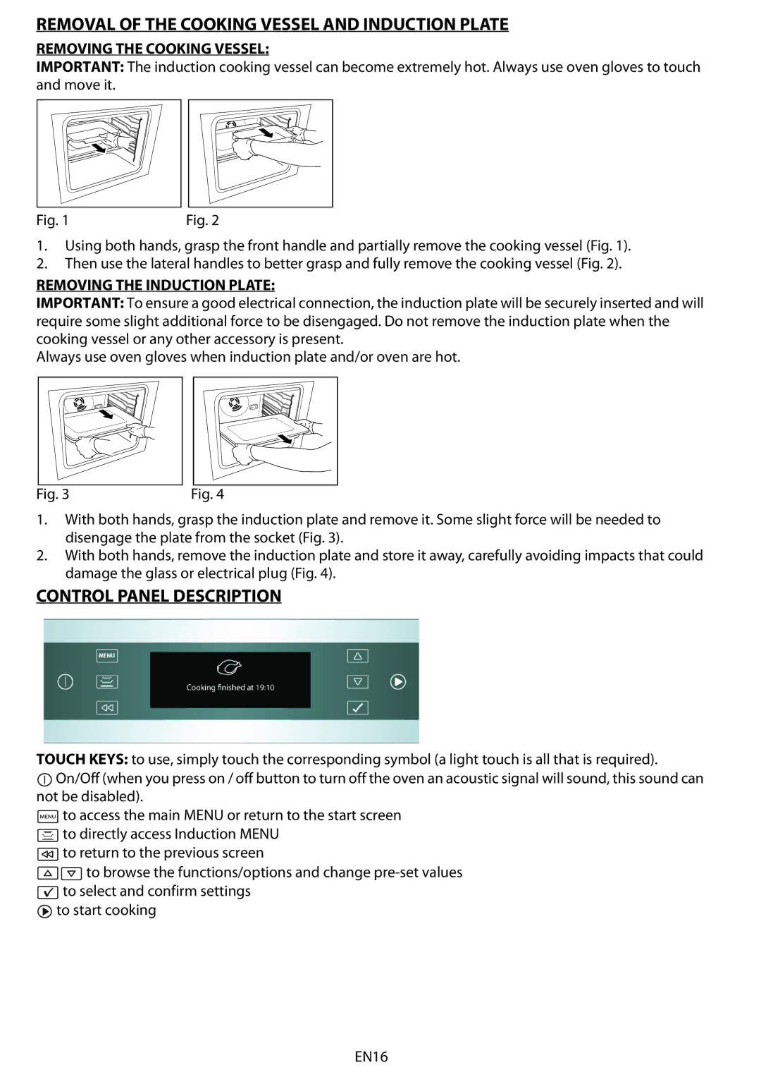 Whirlpool 8910 Removal of the Cooking Vessel and Induction Plate, Control Panel Description, Removing the Cooking Vessel 