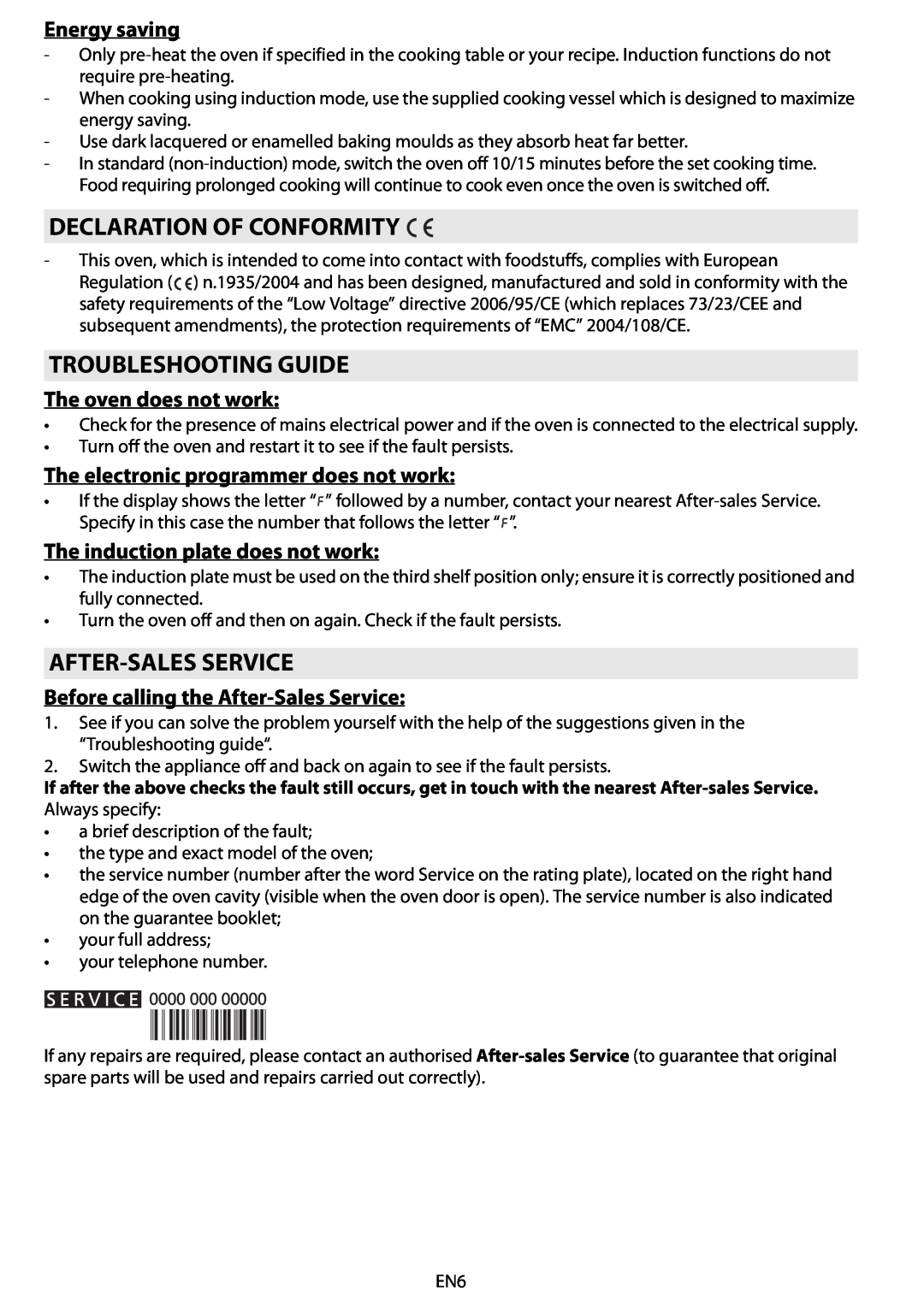 Whirlpool 8910 manual do utilizador Declaration Of Conformity, Troubleshooting Guide, After-Sales Service, Energy saving 