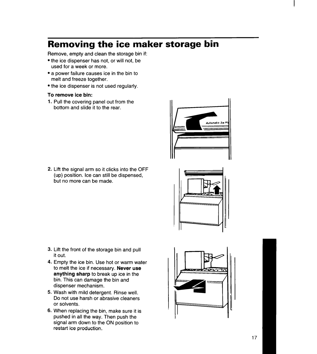 Whirlpool 3ED22DQ, 8ED22DQ, 8ED25DQ, 8ED27DQ, 3ED25DQ manual Removing the ice maker storage bin 