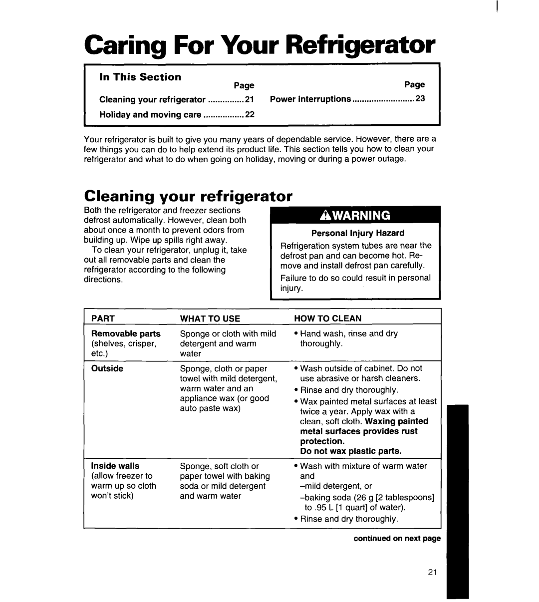 Whirlpool 8ED27DQ, 8ED22DQ, 8ED25DQ, 3ED22DQ, 3ED25DQ manual Caring For Your Refrigerator, Part What to USE, HOW to Clean 