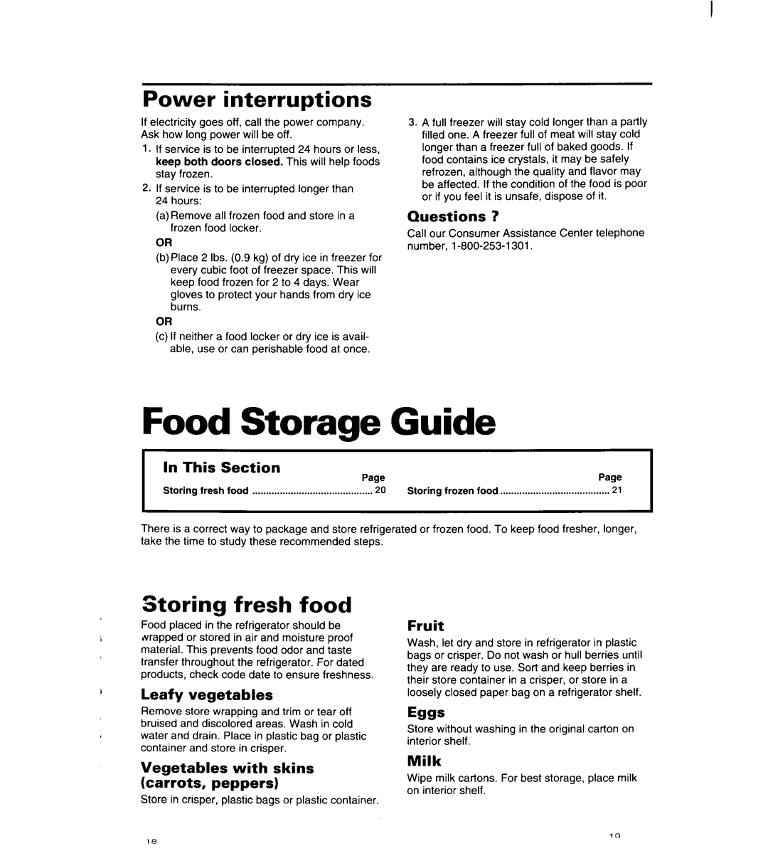 Whirlpool 8ED22PW manual Guide, Power interruptions, Storing fresh food 