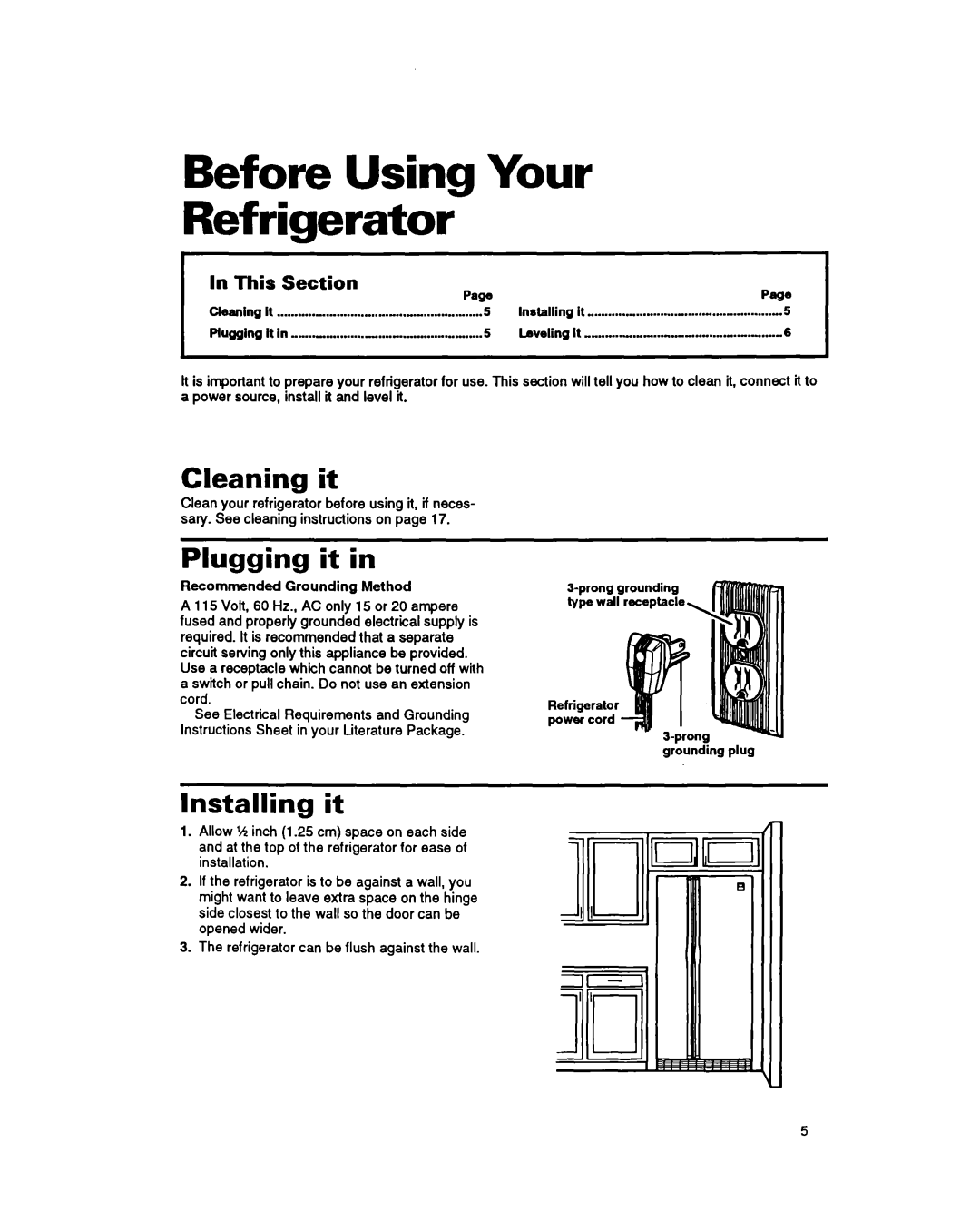 Whirlpool 8EDZOZK manual Before Using Your Refrigerator, Cleaning it, Plugging it, Installing it, This Section Paw 