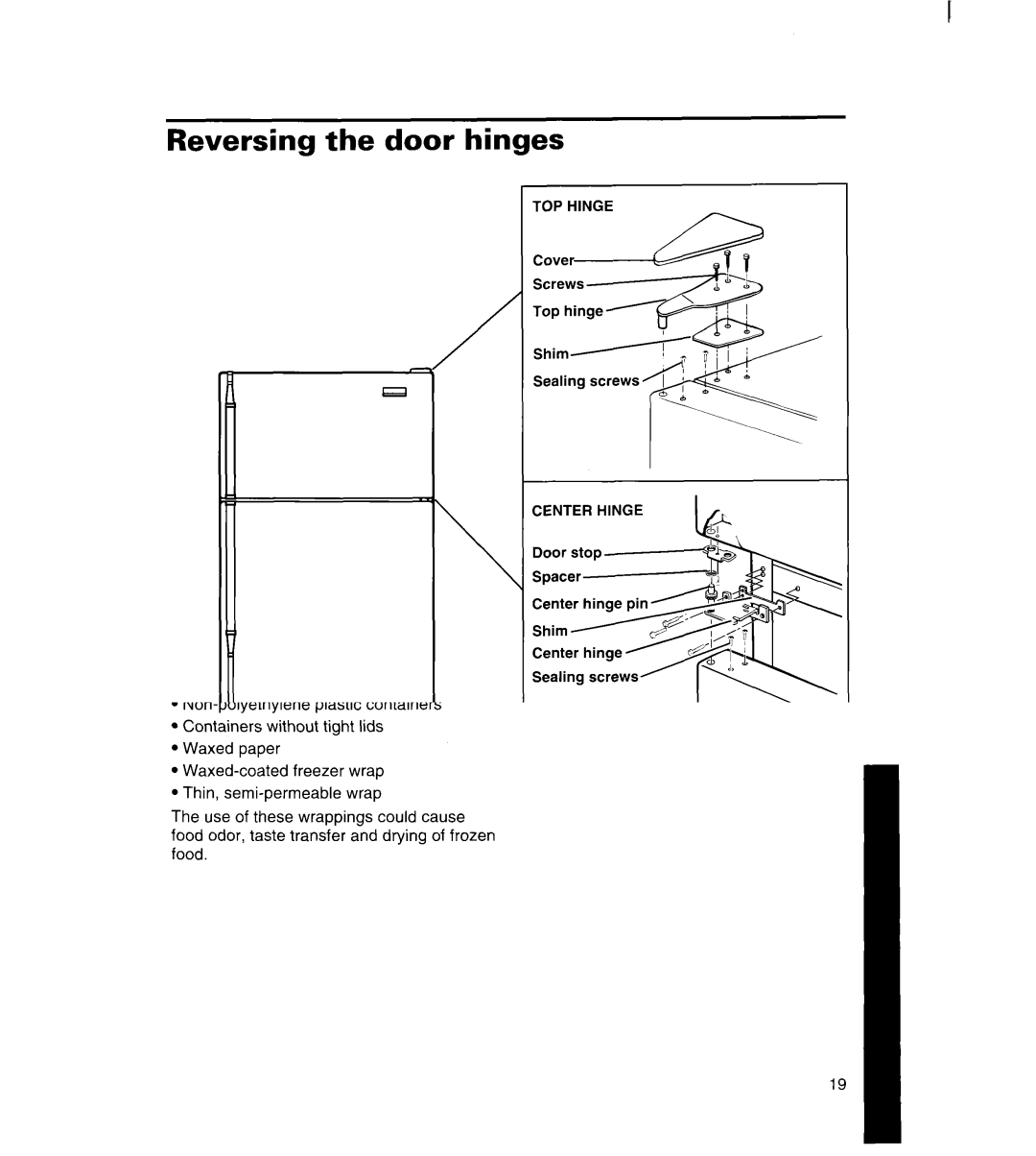 Whirlpool 8ET17NK, 3ET16NK manual Reversing the door hinges 