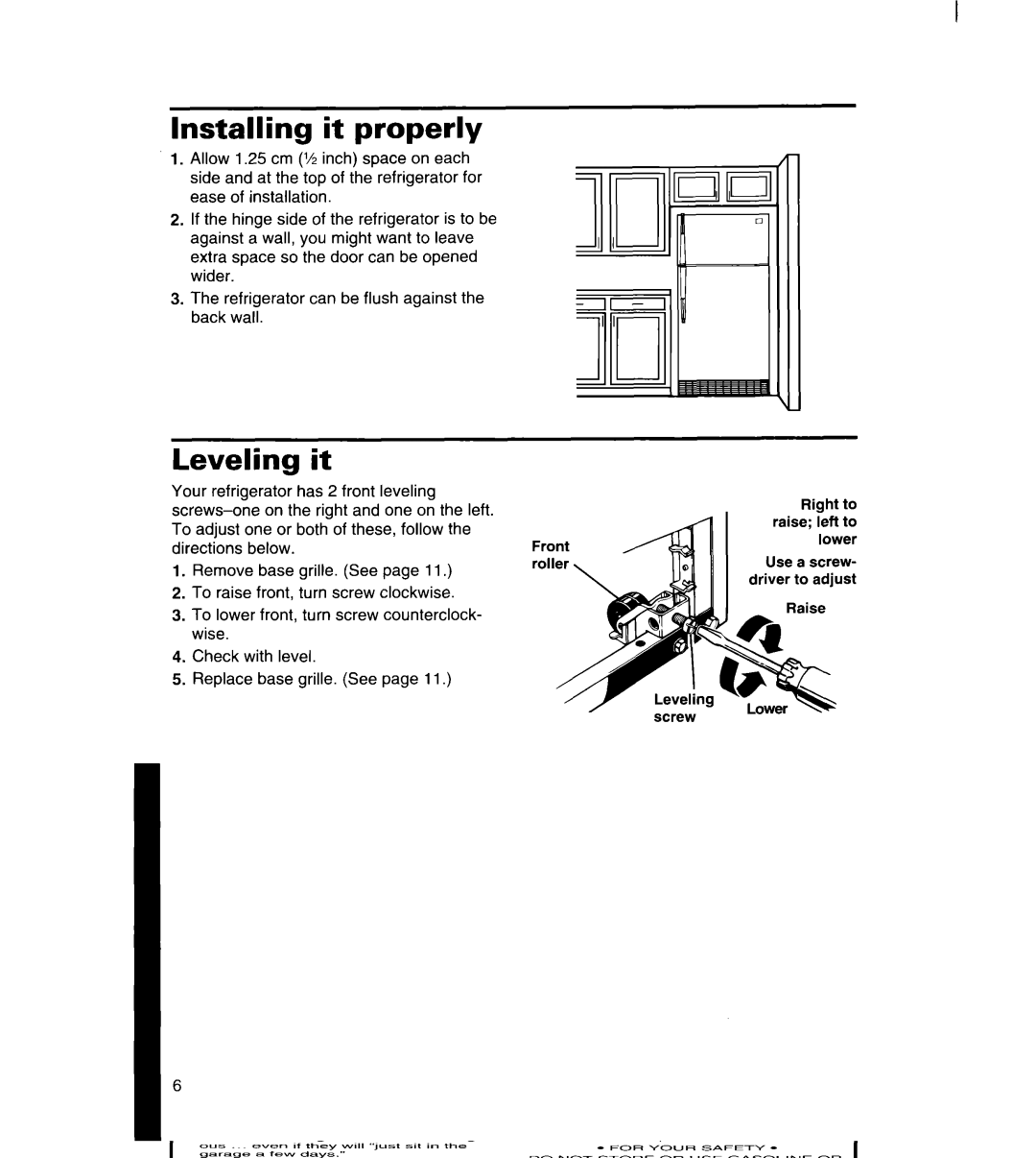 Whirlpool 8ET18ZK, 8ET20ZK, 3ET18ZK manual Installing it properly, Leveling it 