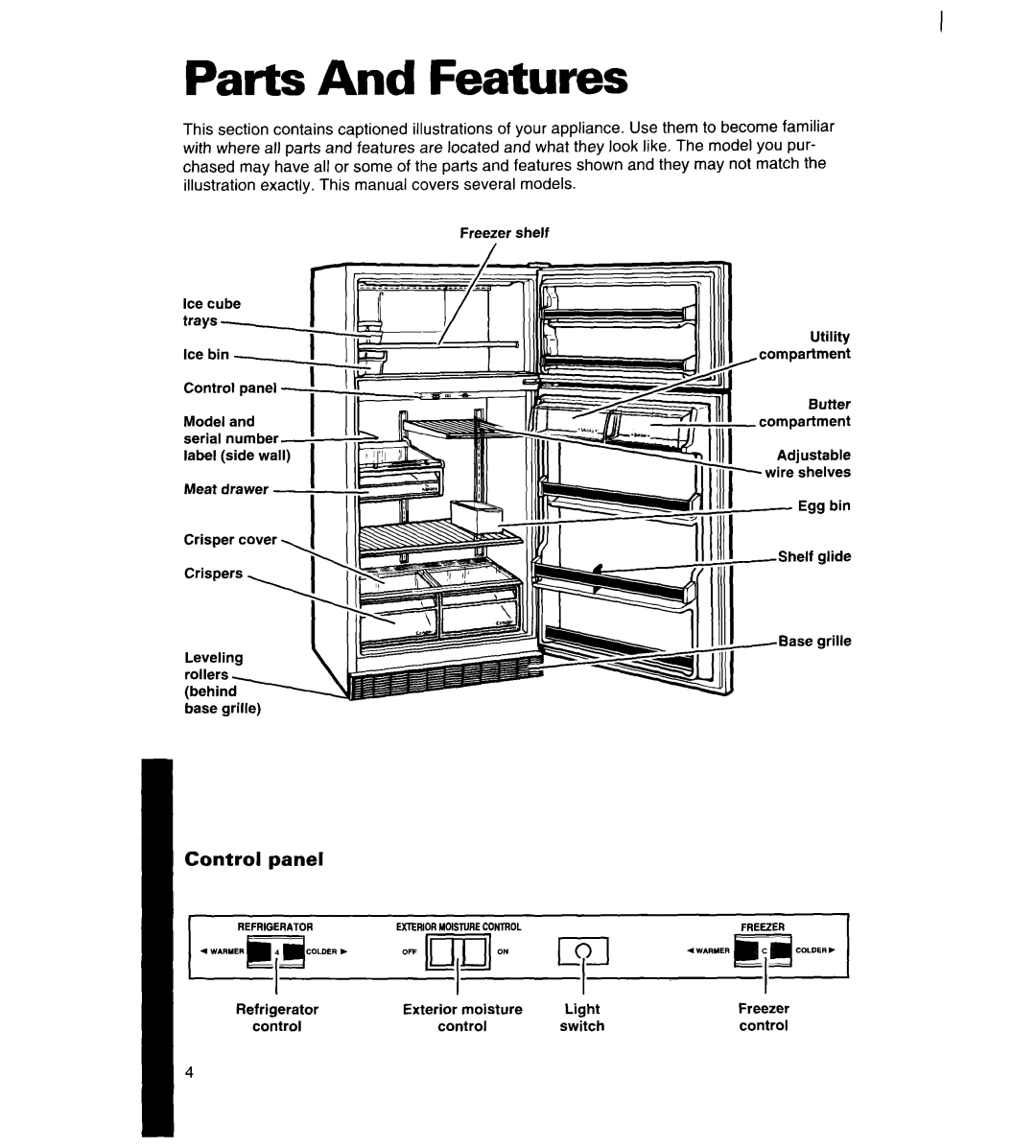 Whirlpool 3ET18ZK, 8ET20ZK, 8ET18ZK manual Parts And Features, panel, Crispers 