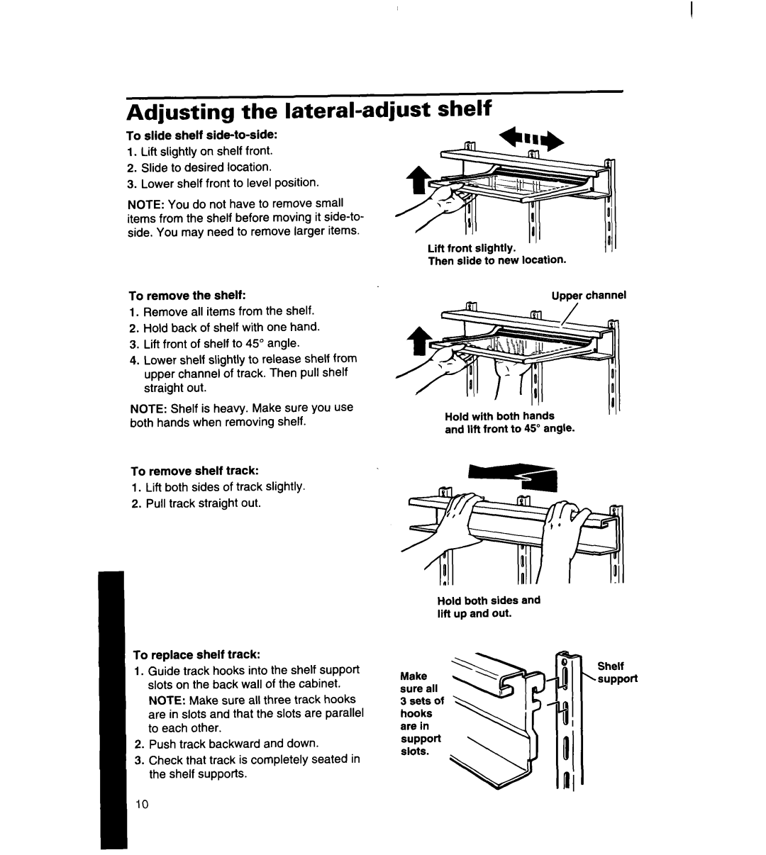 Whirlpool 8ET18DK, 8ET22DK, 8ET20DK manual Adjusting the lateral-adjust, Shelf 