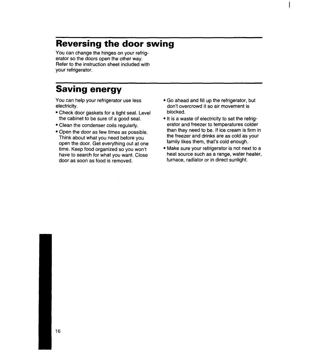 Whirlpool 8ET18DK, 8ET22DK, 8ET20DK manual Reversing the door swing, Saving energy 