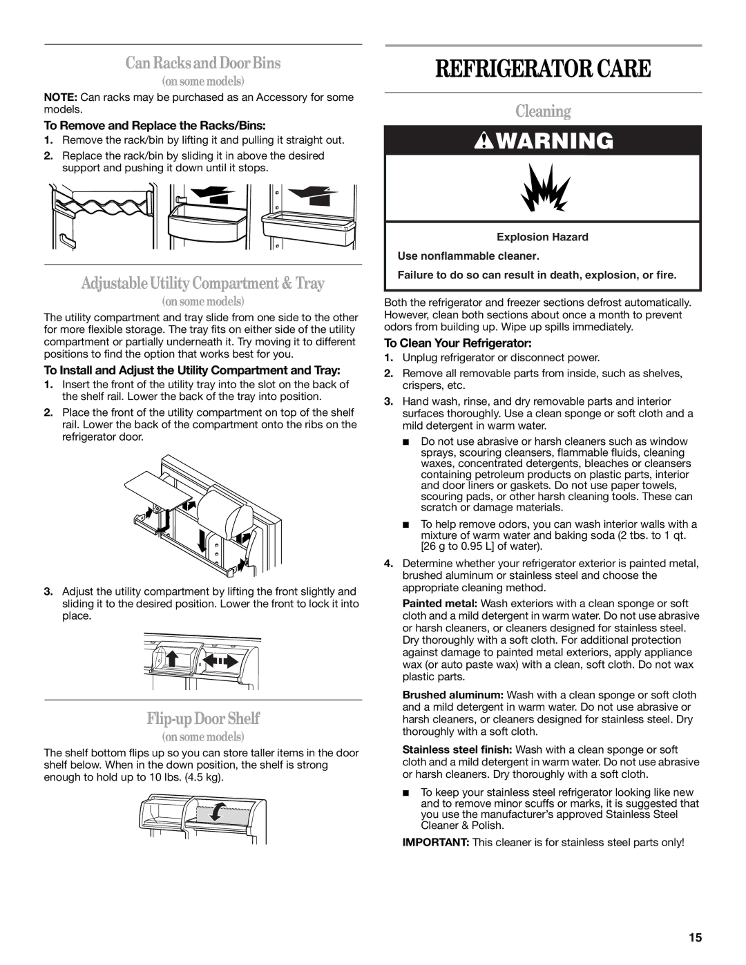 Whirlpool 8ET8MTKXKT04 Refrigerator Care, Can RacksandDoorBins, AdjustableUtilityCompartment & Tray, Flip-upDoorShelf 