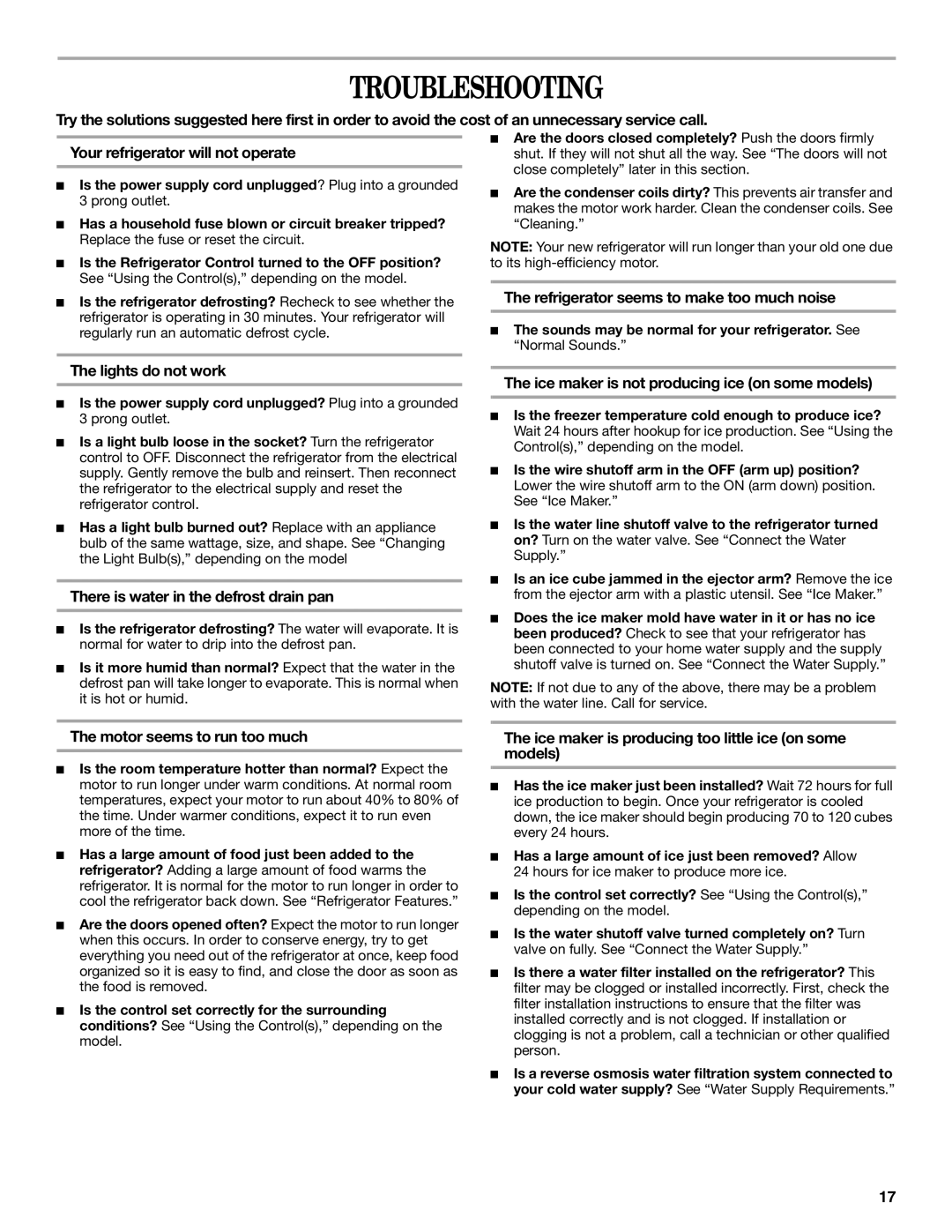 Whirlpool 8ET8MTKXKT04 manual Troubleshooting 