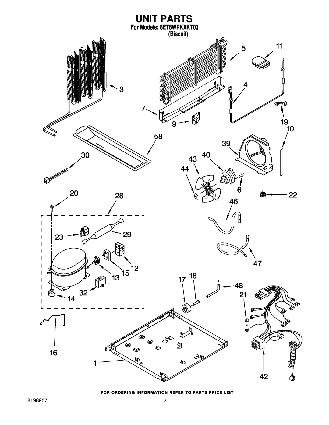 Whirlpool manual Unit Parts, For Models: 8ET8WPKXKT03 Biscuit 