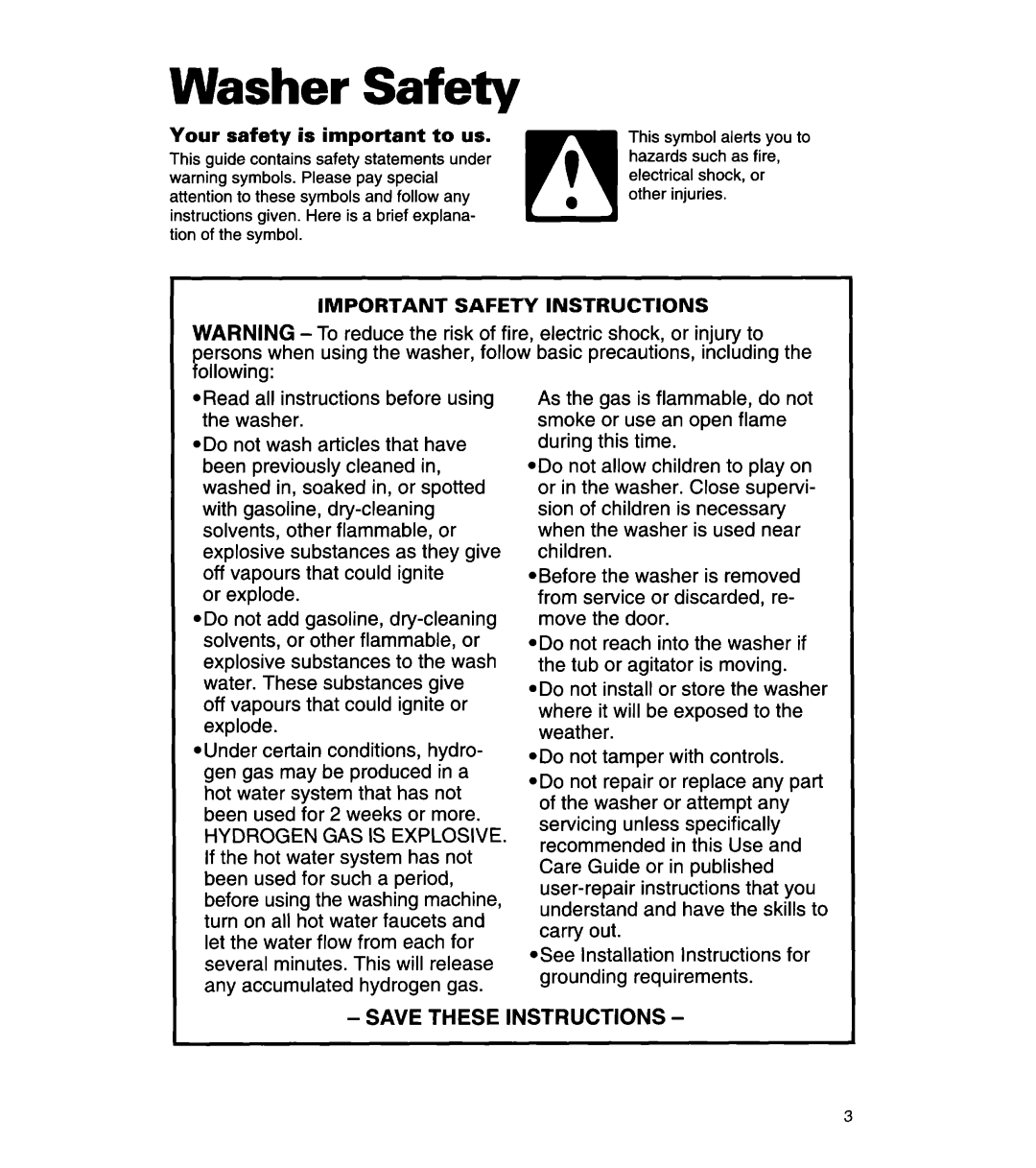 Whirlpool 8LSR5233EZ0 warranty Washer Safety, Your safety is important to us 