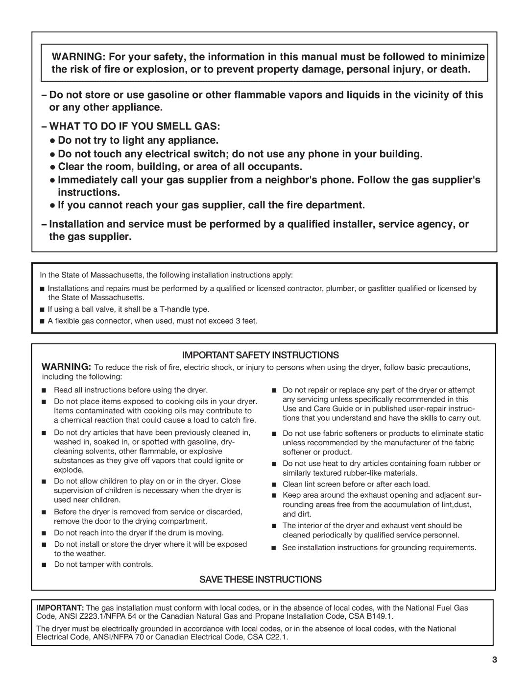 Whirlpool 8TCEM2760KQ0 installation instructions What to do if YOU Smell GAS 