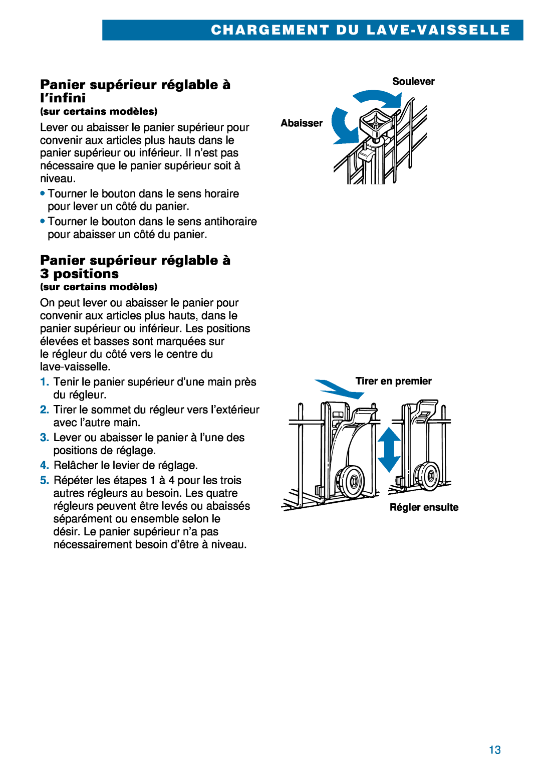 Whirlpool 900 Panier supérieur réglable à l’infini, Panier supérieur réglable à 3 positions, Chargement Du Lave-Vaisselle 